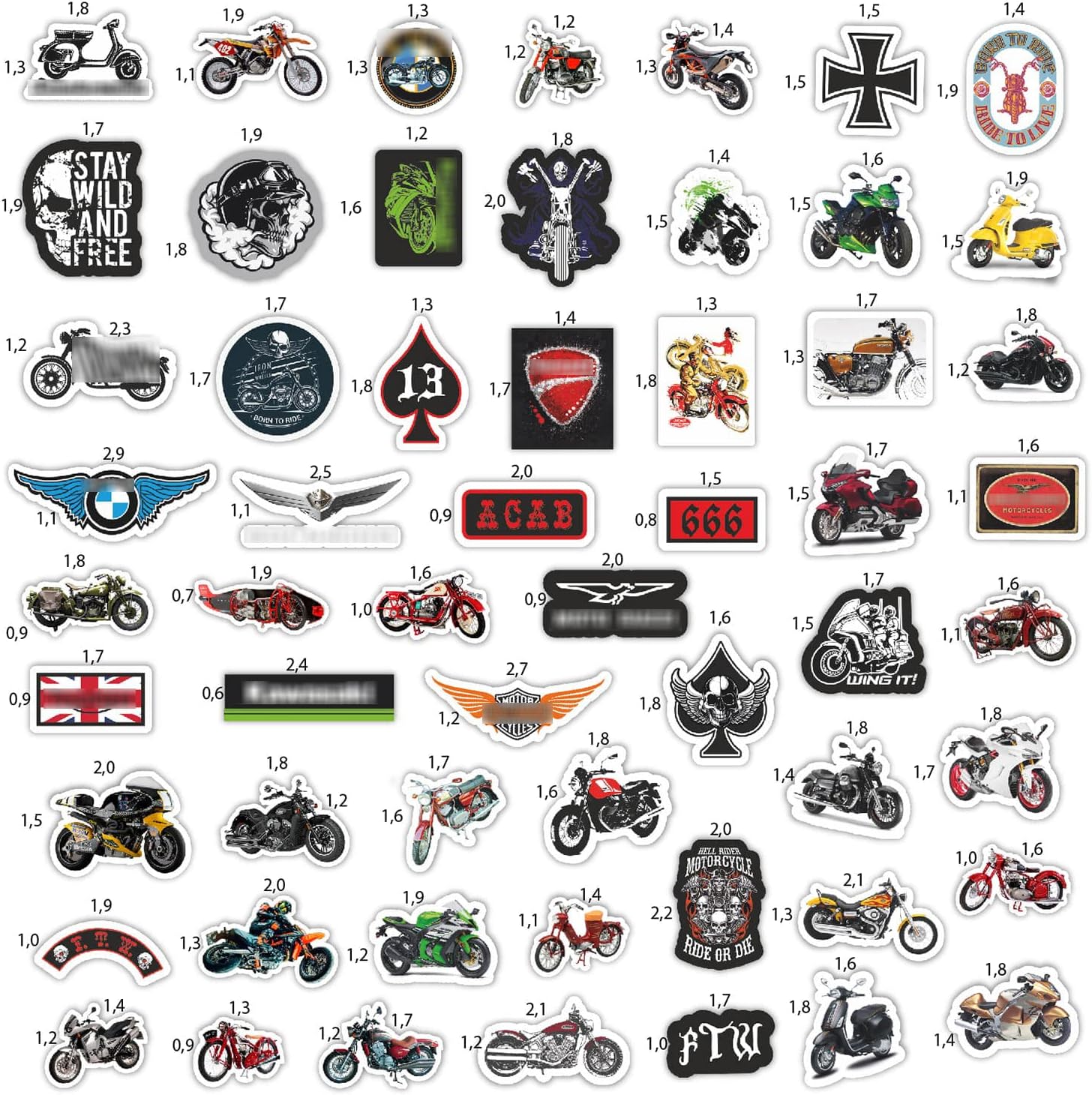 BulbaCraft 179 Pcs Motorcycle Stickers - Strong Adhesive & Waterproof Stickers for Adults, Small Stickers, Gifts for Men Vinyl Stickers image 3