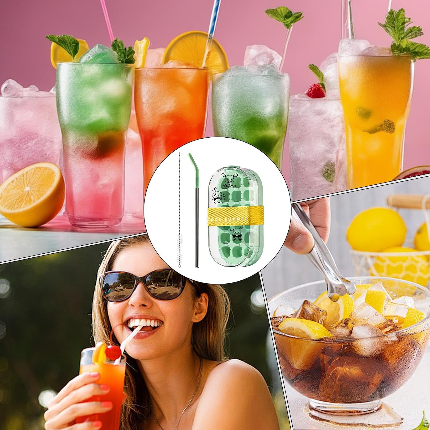 Reusable Ice Maker Bottle, Portable 2 in 1 Reusable Bottle – Press to Release Ice Tray, for Home Kitchen Office Travel Camping Hiking Picnic