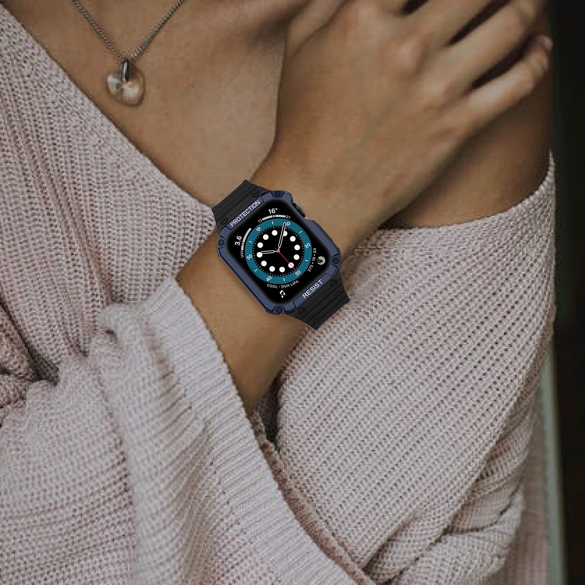 SDEQA Correas Compatibles con Apple Watch Series 1/2/3/4/5/6/SE Banda Deportiva De TPU A Prueba De Golpes Bandas De Repuesto Ajustables para Hombres Resistentes, con Estuche Protector
