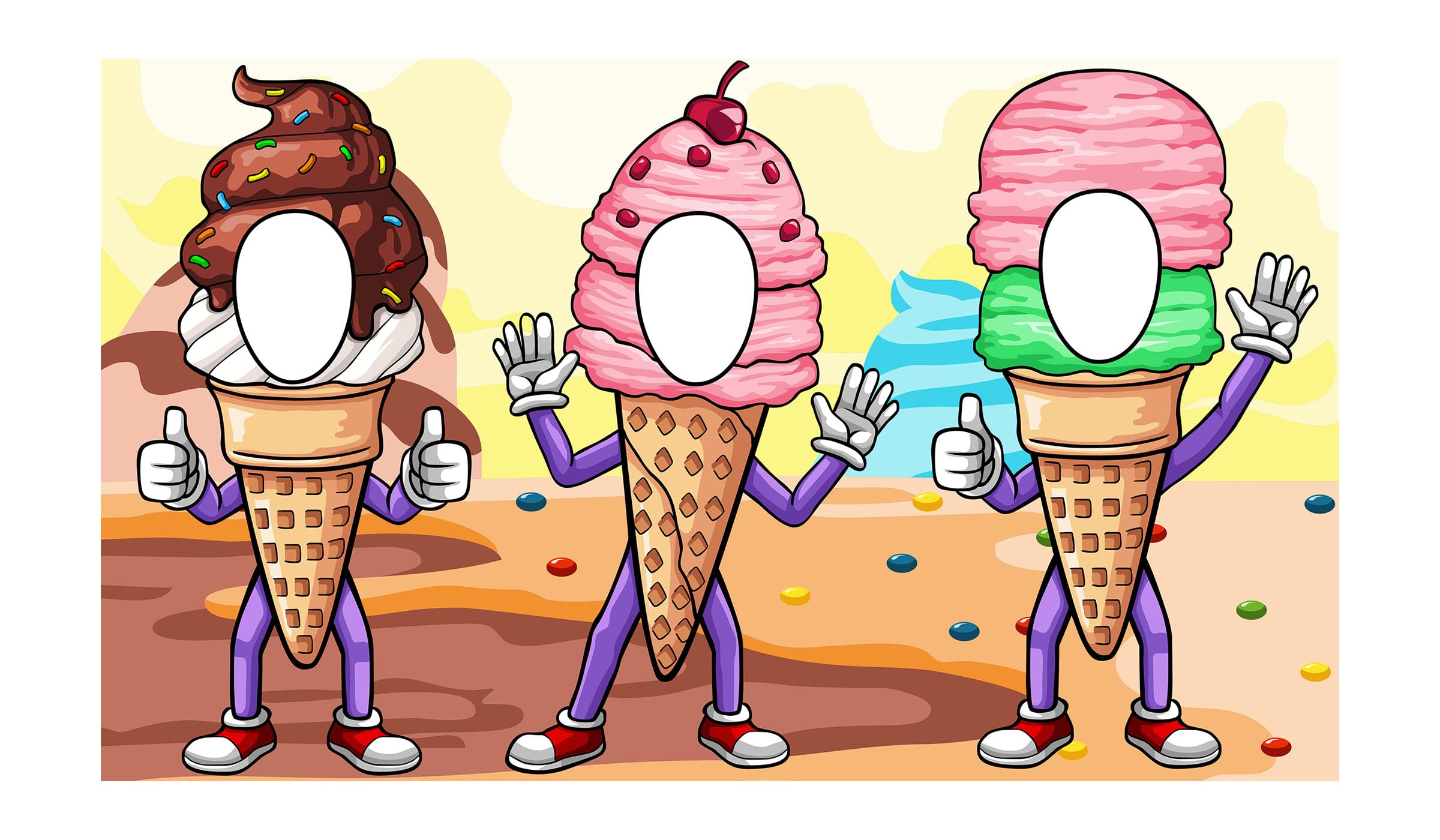 Ice Cream Hole in Face Cutout, 42 x 72 Inch, Photo Banner Backdrop, Face Background, Play Party, Candy Land Decoration, Photo Props, Party Supplies