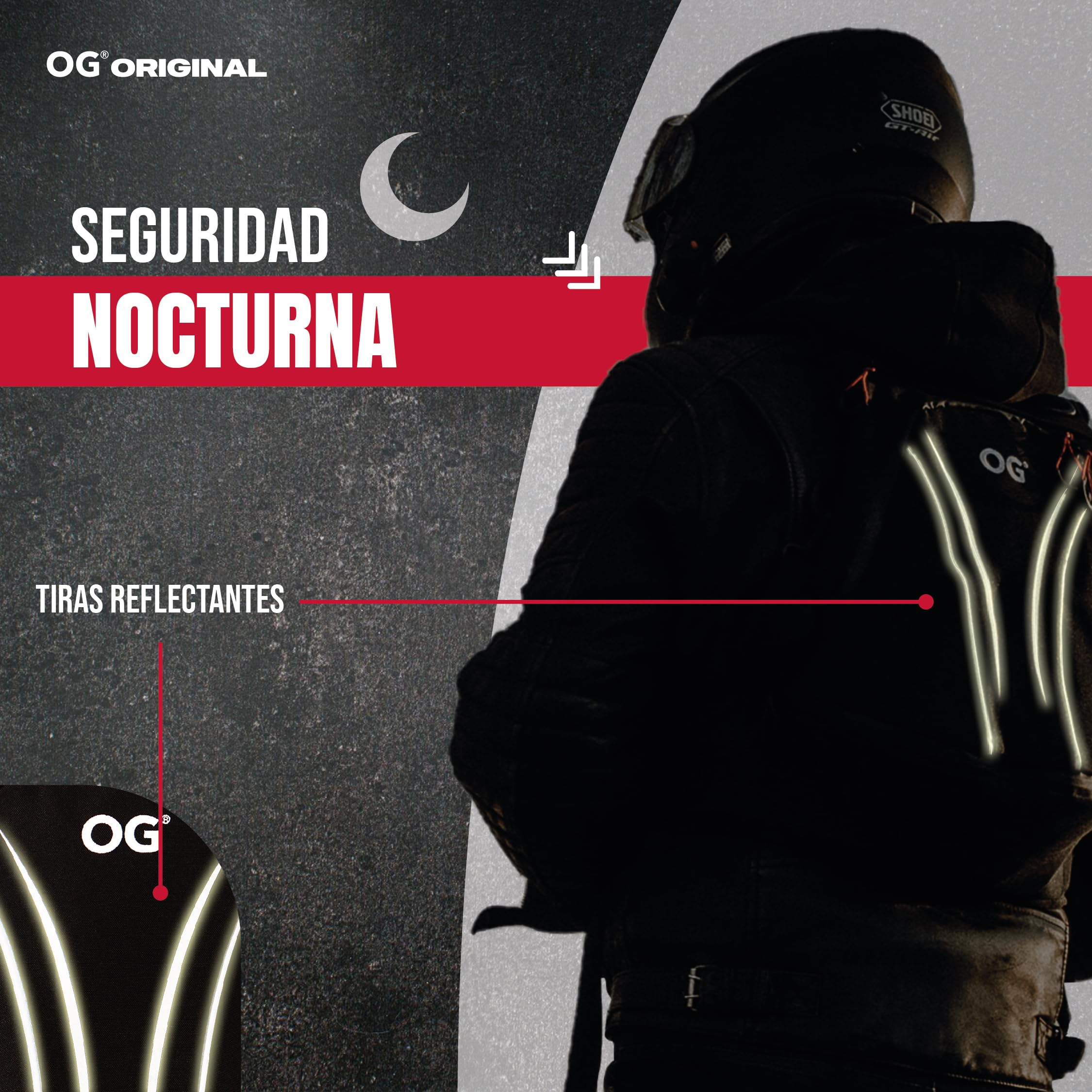 OG Online&Go Mochila Moto Negra Ligera 20L-30L, Bolsa Portacascos, Correa Casco Moto, Mochila Ciclismo, Antirrobo, Impermeable, Portátil, Reflectante