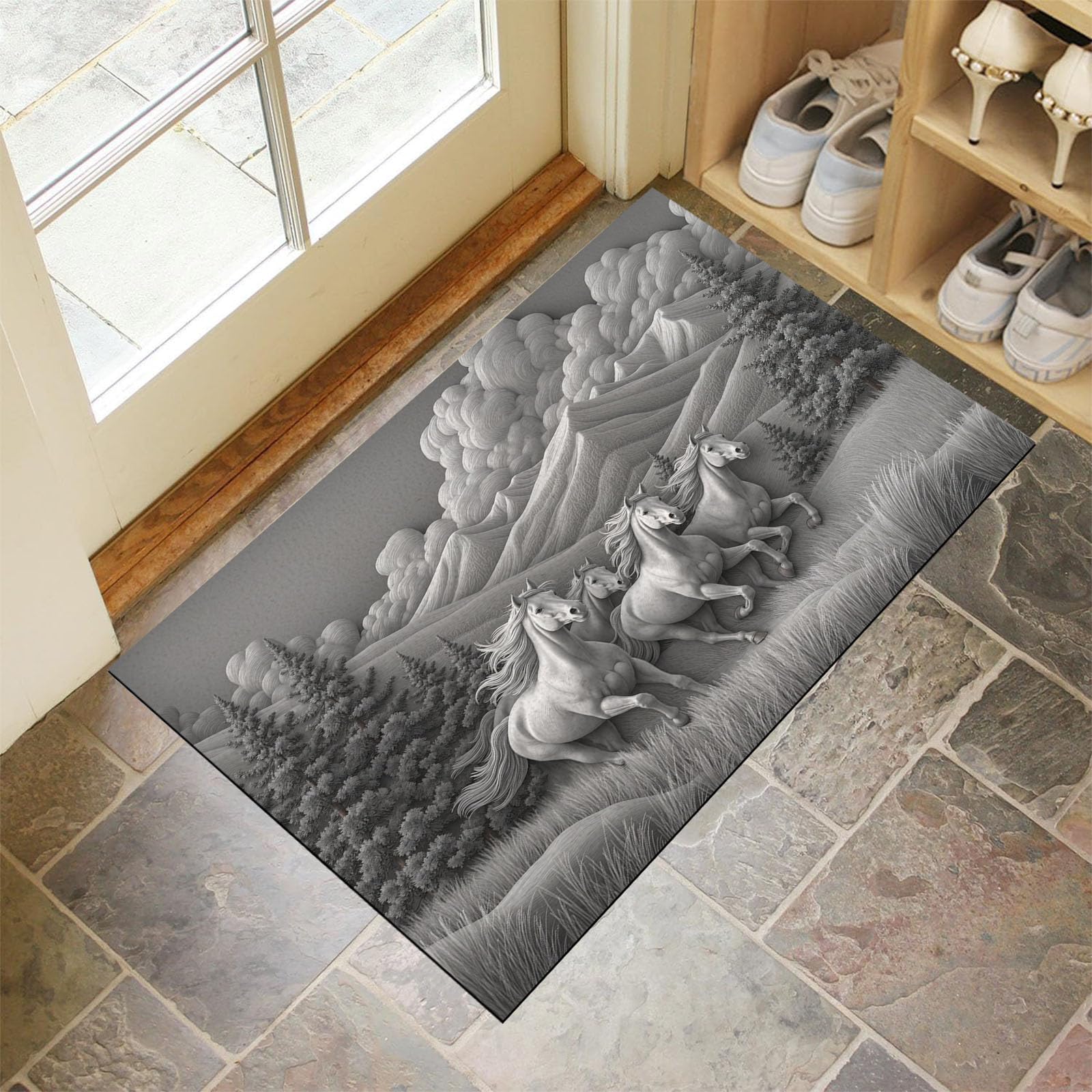 Alfombra atrapar suciedad gris exterior de 80x120 cm lavable para entrada de casa