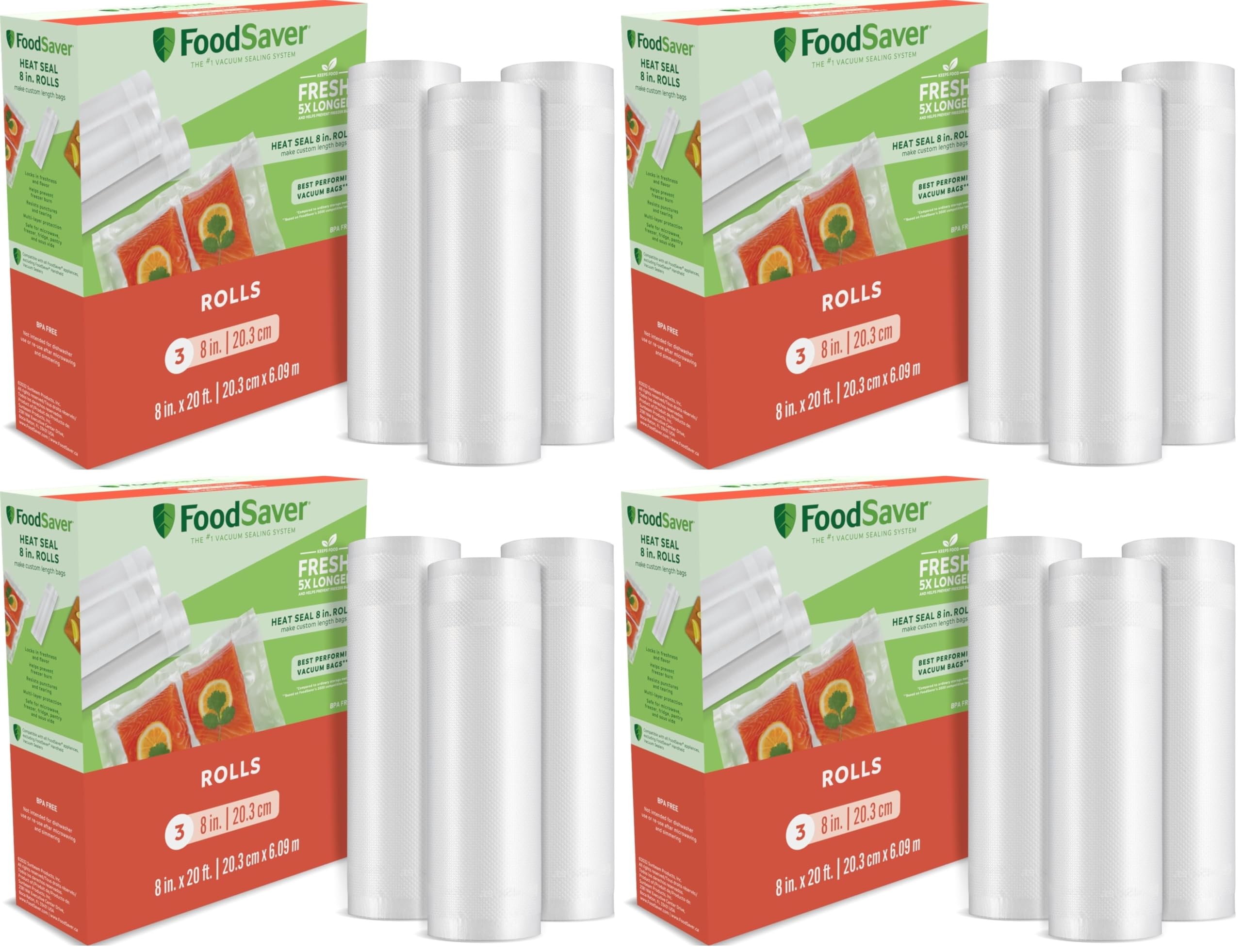 FoodSaver Custom Fit Airtight Food Storage and Sous Vide Vacuum Sealer Bags, Perfect for Meal Prep and Sous Vide Cooking, 8in x 20ft (Pack of 12)
