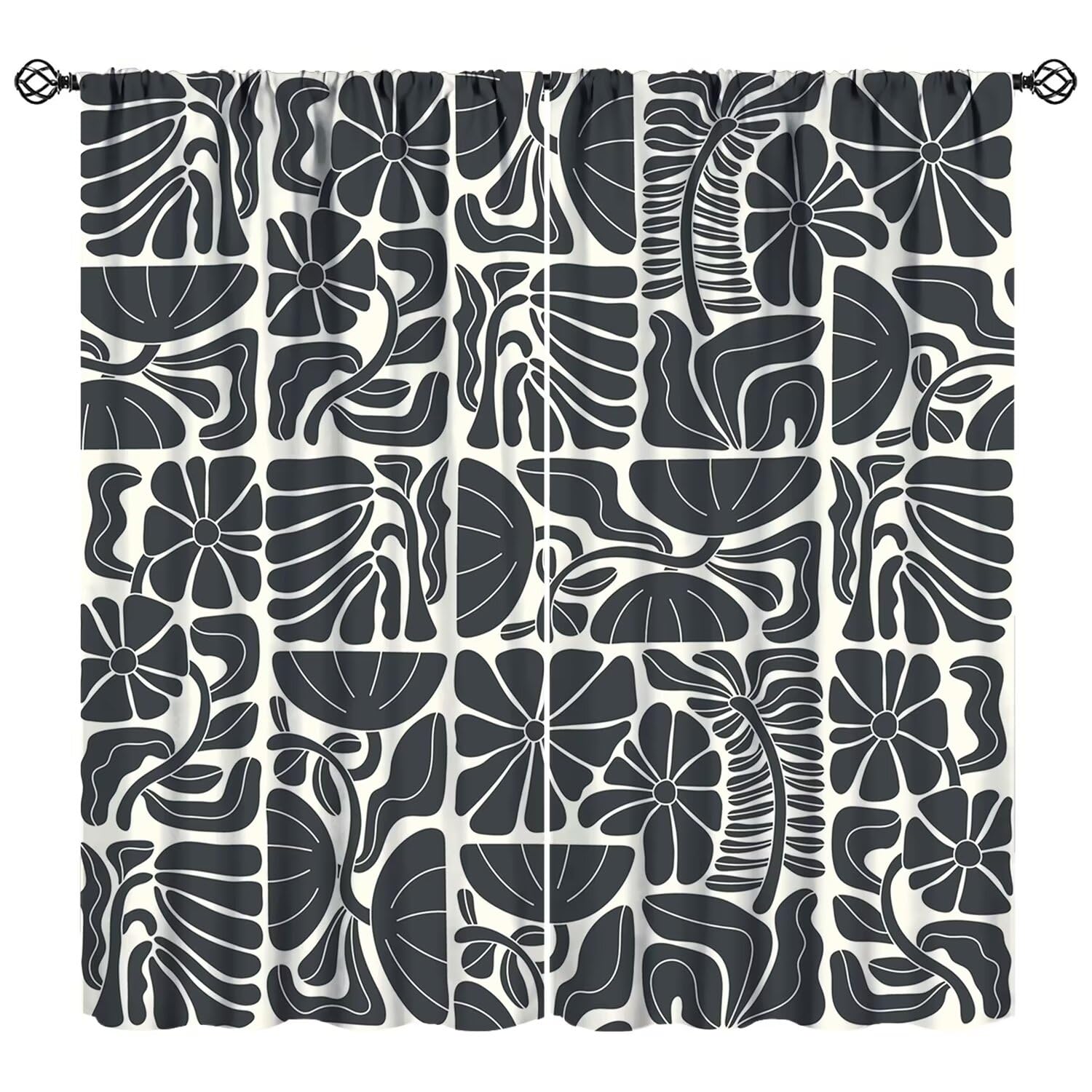 JESTRONRY Mid Century Boho Curtains, Modern Abstract Abstract Geometric Floral Pattern Print Blackout Window Door Curtains for Bedroom Living Room