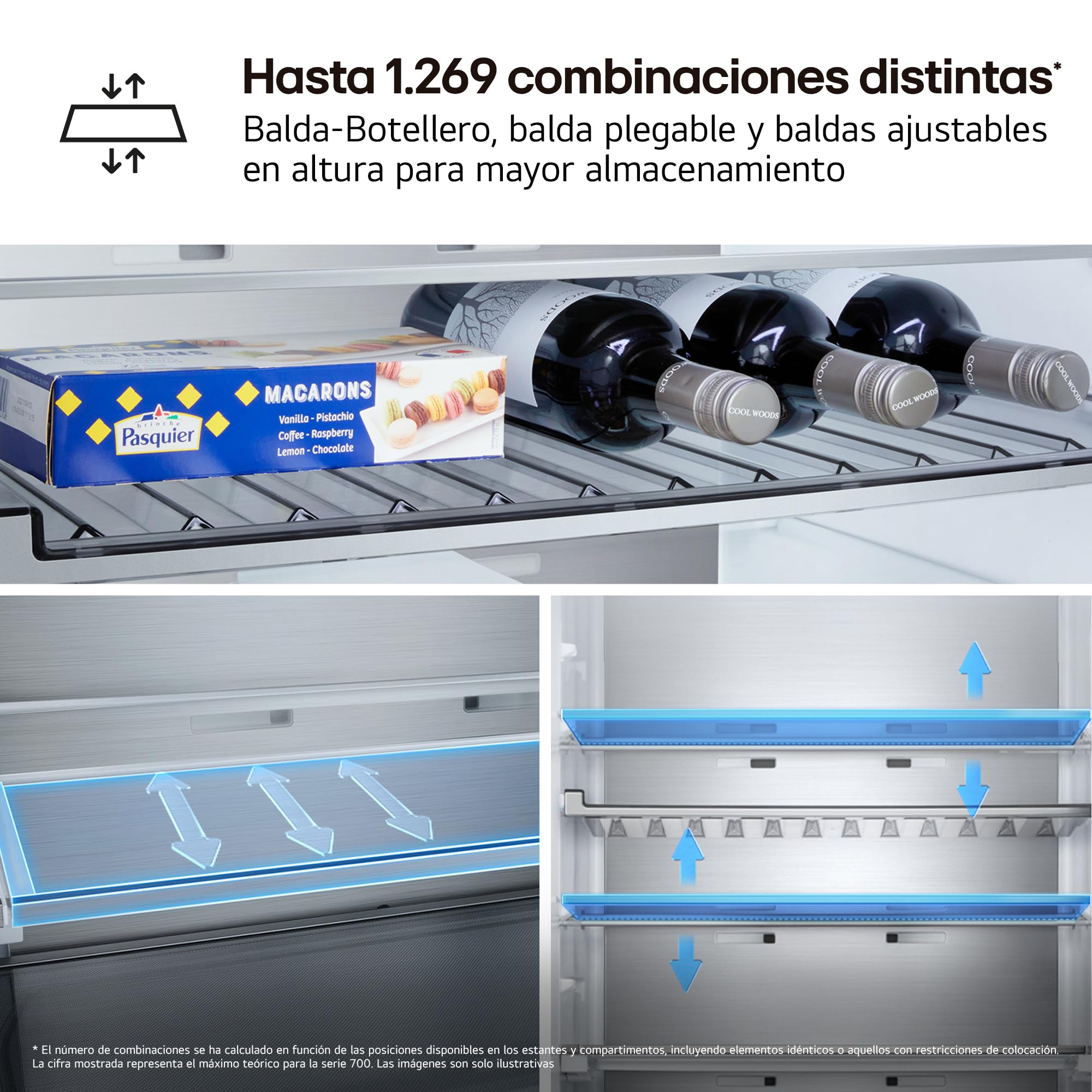 LG GBBS716AMB - Frigorífico Combi DoorCooling+, 1,86m, Clasificación A, Serie 700, Capacidad de 333l, Acero texturizado antihuellas