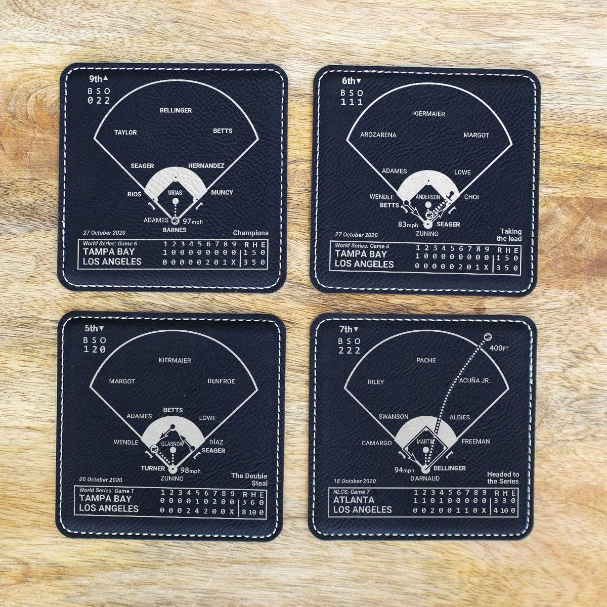 Greatest Dodgers 2020 Plays: Leatherette Coasters (Set of 4) | Iconic Los Angeles Baseball Moments | Unique Gift for Sports Fans