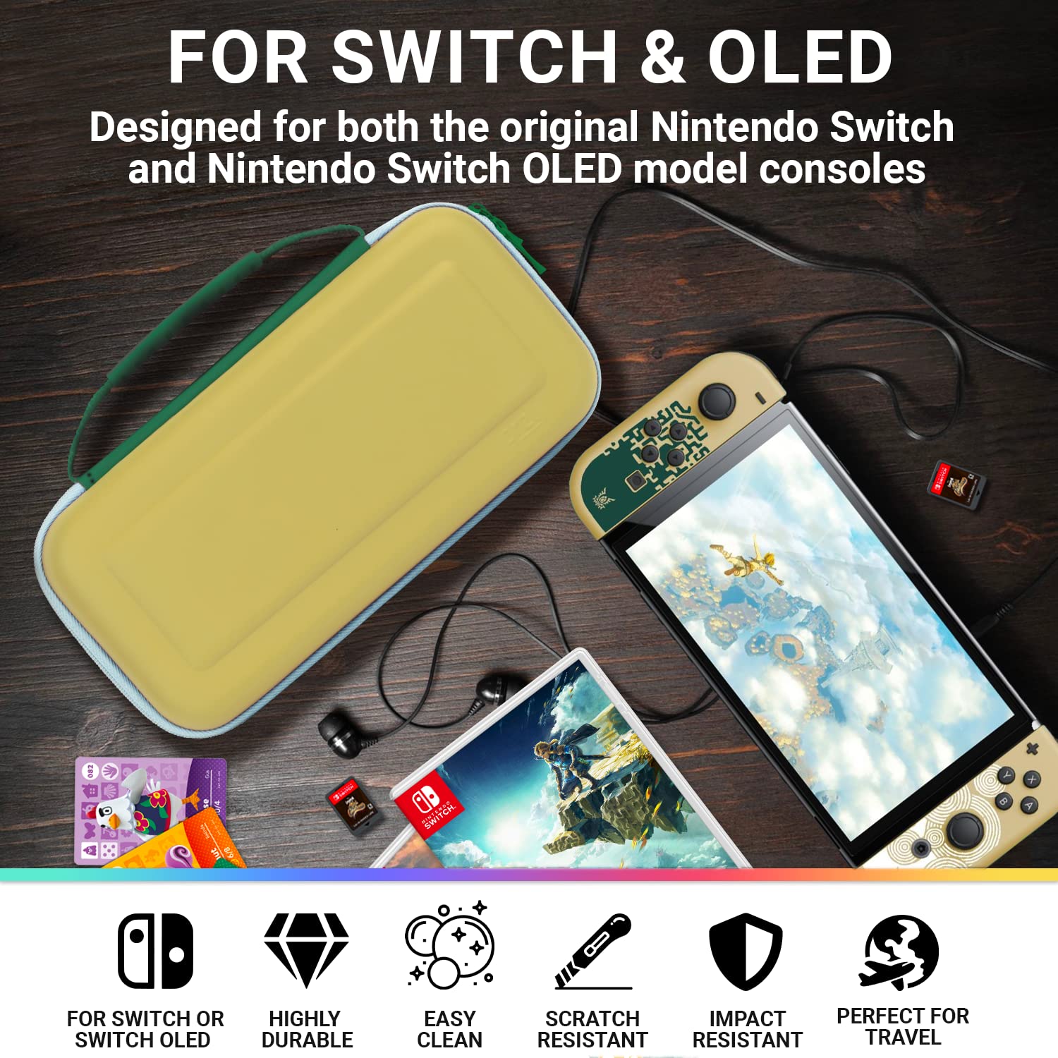 Orzly Custodia per console Nintendo Switch Oled bianca con accessori e vano portaoggetti per giochi, facile da pulire, edizione in confezione regalo