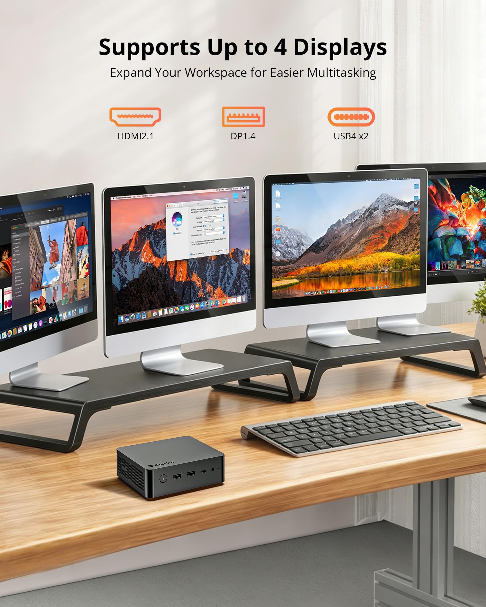 Glorlin Mini PC Ryzen 7 8845HS, 16G DDR5 RAM 500G SSD Mini Computer | Radeon 780M, AI NPU fino a 38 top, display Quad 4K, Dual USB4, Dual 2.5G LAN, WiFi 6 per casa/ufficio/giochi leggeri