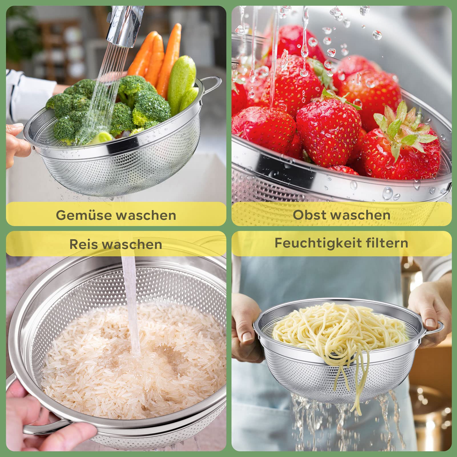 TEAMFAR Sieb, Edelstahl Klein Nudelsieb Abtropfsieb mit Griffen, Micro-Perforierte Seiher Mehlsieb Küchensieb für Nudel/Gemüse/Obst/Reis/Küche, Ungiftig & Spülmaschinenfest, 19,5cm