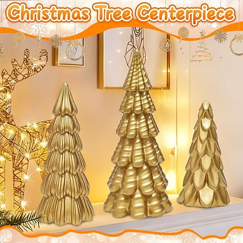Miniatura 6 de Warmtree 3 figuras doradas para árbol de Navidad, pequeños árboles de Navidad de resina para decoración del hogar, juego de figuras de decoración de