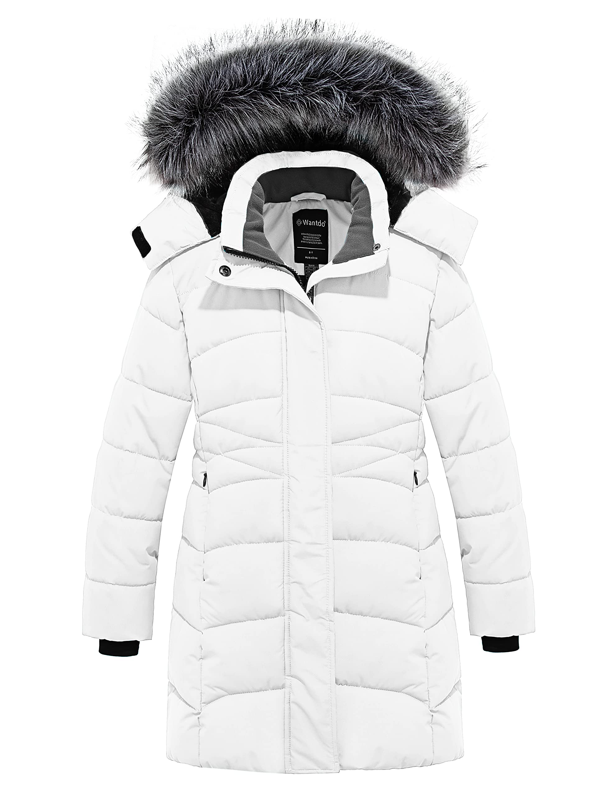 wantdo Girls Winter Coats Long Puffer Jackets Fleece Lined Removable Hood