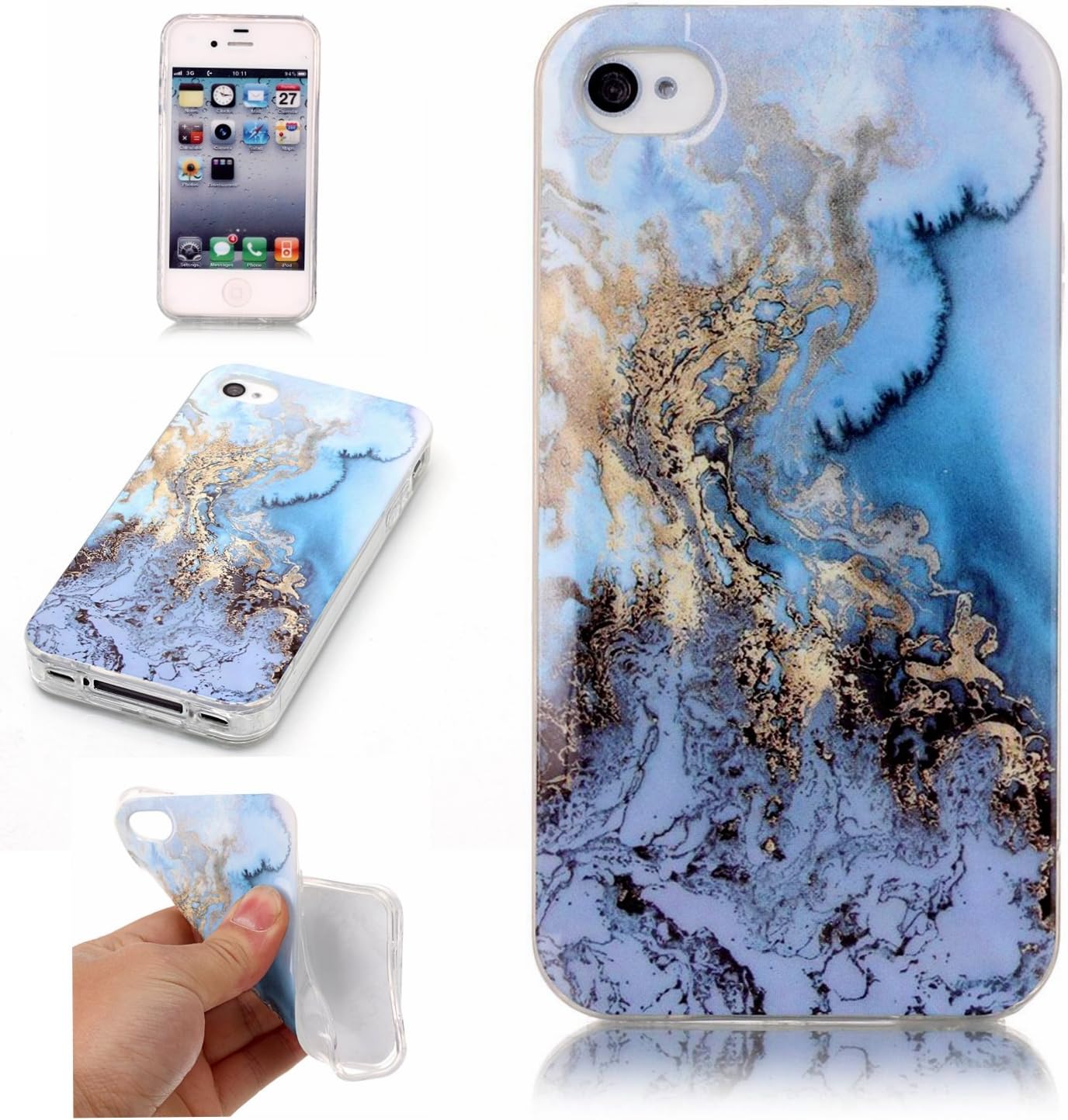 iPhone 4 4S Glossy Case, GreenDimension Shock Absorption Protective Crystal Clear Soft Flexible Bumper Slim Creative Marble Pattern TPU Gel Silicone Rubber Shell Cover for Apple iPhone 4 4S (Gradient)