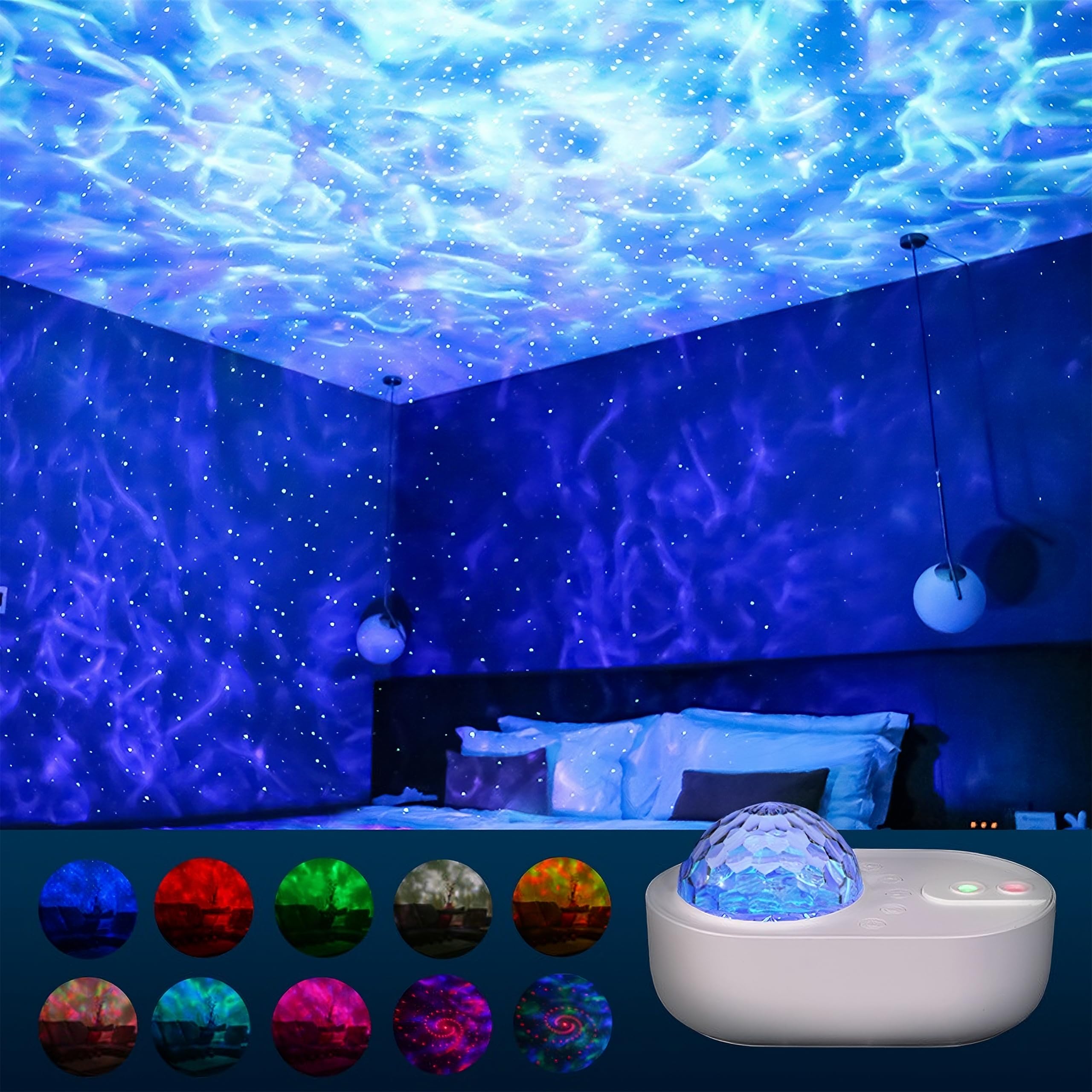 Retoo Proyector de cielo estrellado, luz nocturna con altavoz de música Bluetooth, proyector de luz de estrellas con mando a distancia, Galaxy Planetarium, lámpara de estrella para decoración