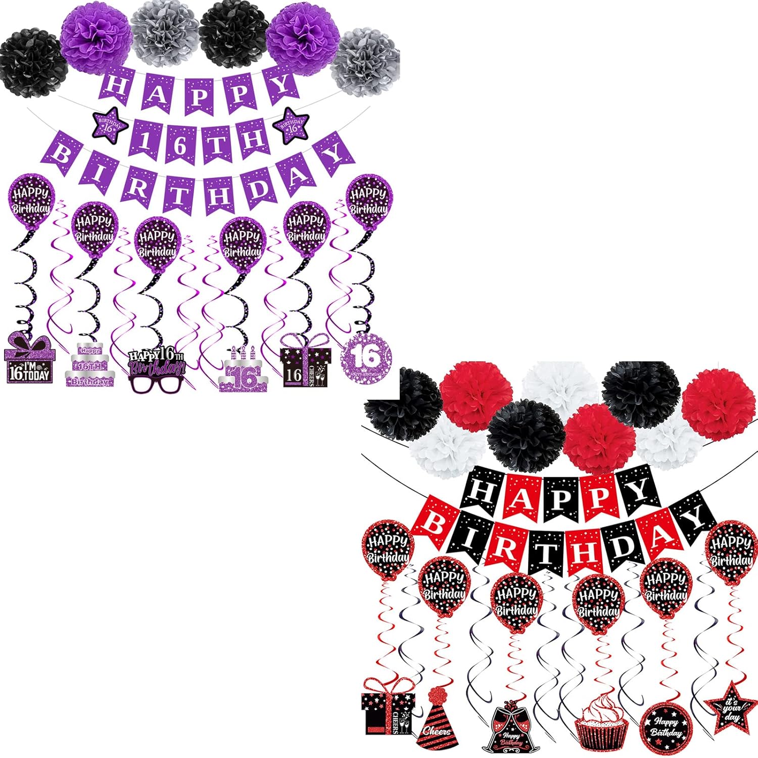 Birthday Decorations Women Red Black Happy Birthday Party Decorations Girls Boys