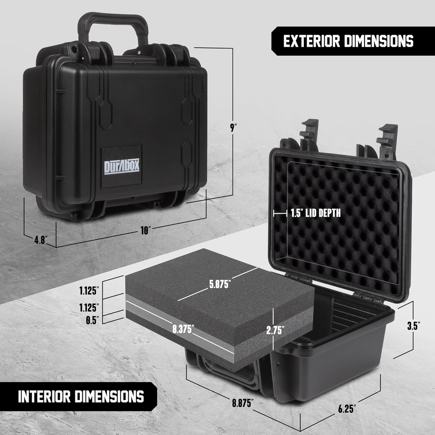 Durabox All Weather Hard Case 10 x 9 x 5” - TSA Approved Hard Shell Travel Case with Customizable Foam for Cameras, Lenses, Electronics and Other Gear