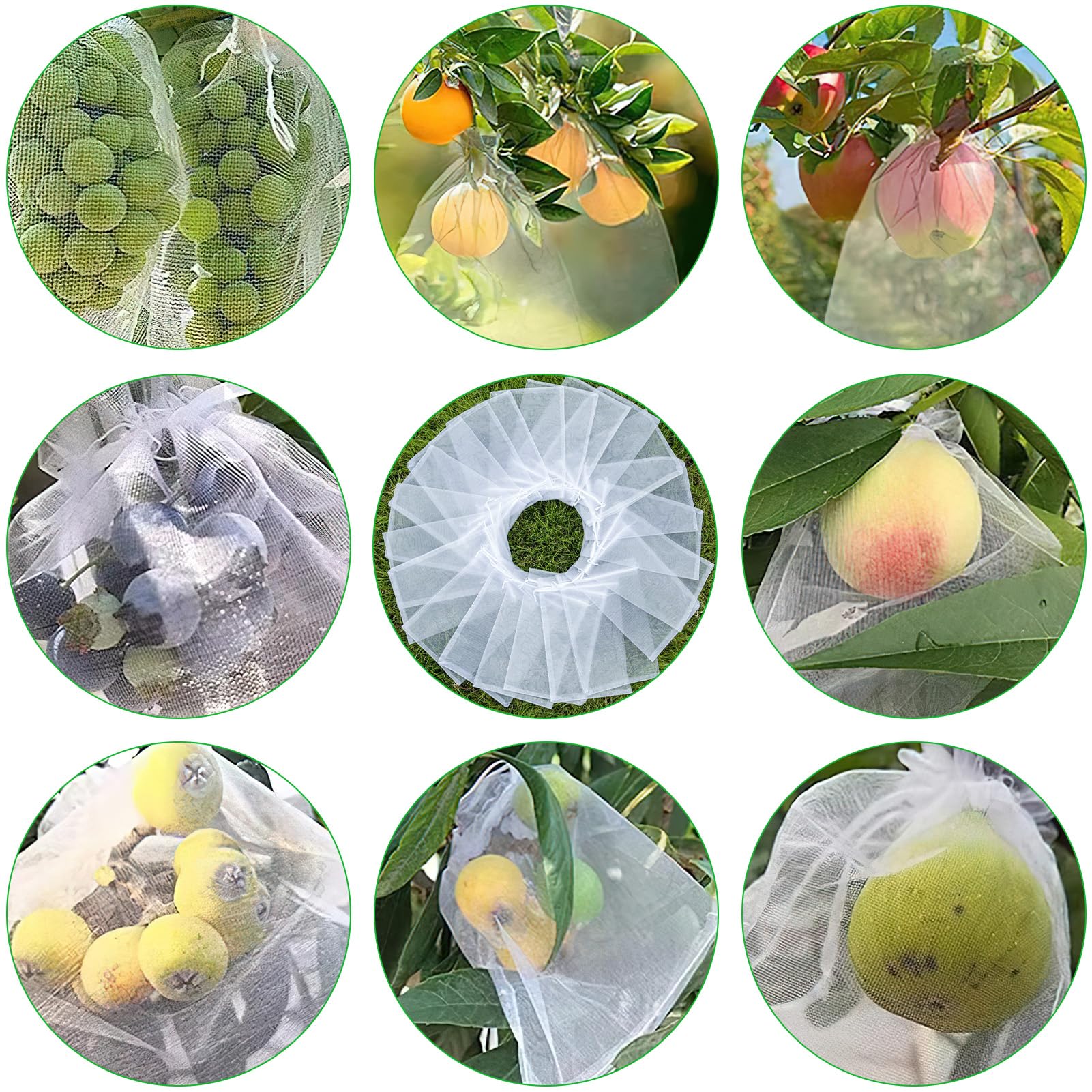 QPRETTY DU 100 szt. torebek z organzy, 20 x 30 cm, białe torby ochronne na owoce, siatka ze sznurkiem, ochraniacze na owoce, do winogron, mango, drzew owocowych, warzyw, ogrodu, 100 szt