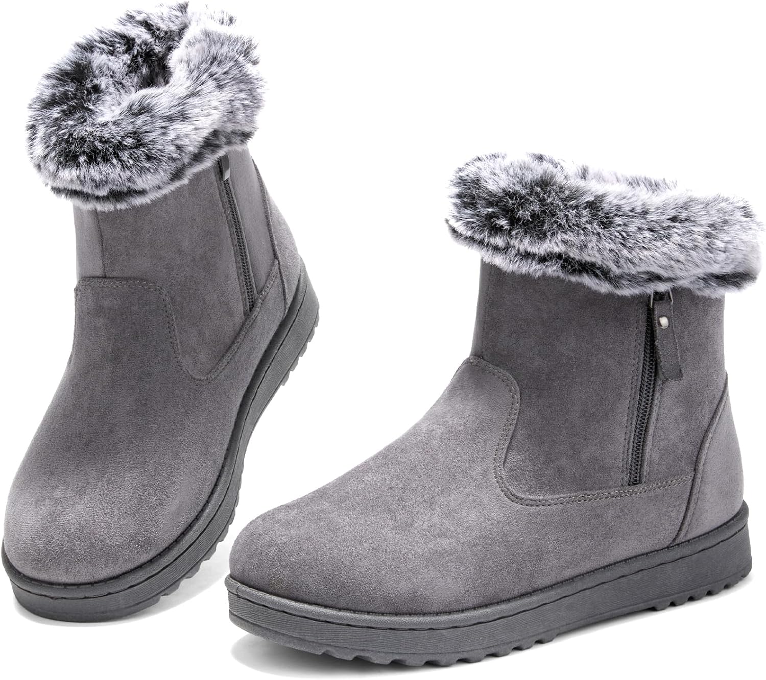 BENPAO Women's Winter Snow Boots - Fuzzy Mini Short Suede Ankle Booties with Zipper