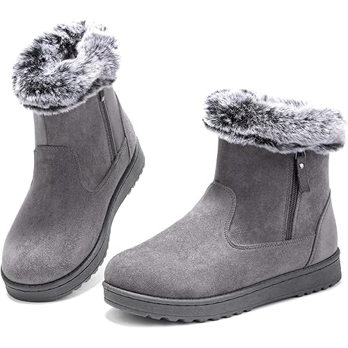 BENPAO Women's Winter Snow Boots - Fuzzy Mini Short Suede Ankle Booties with Zipper