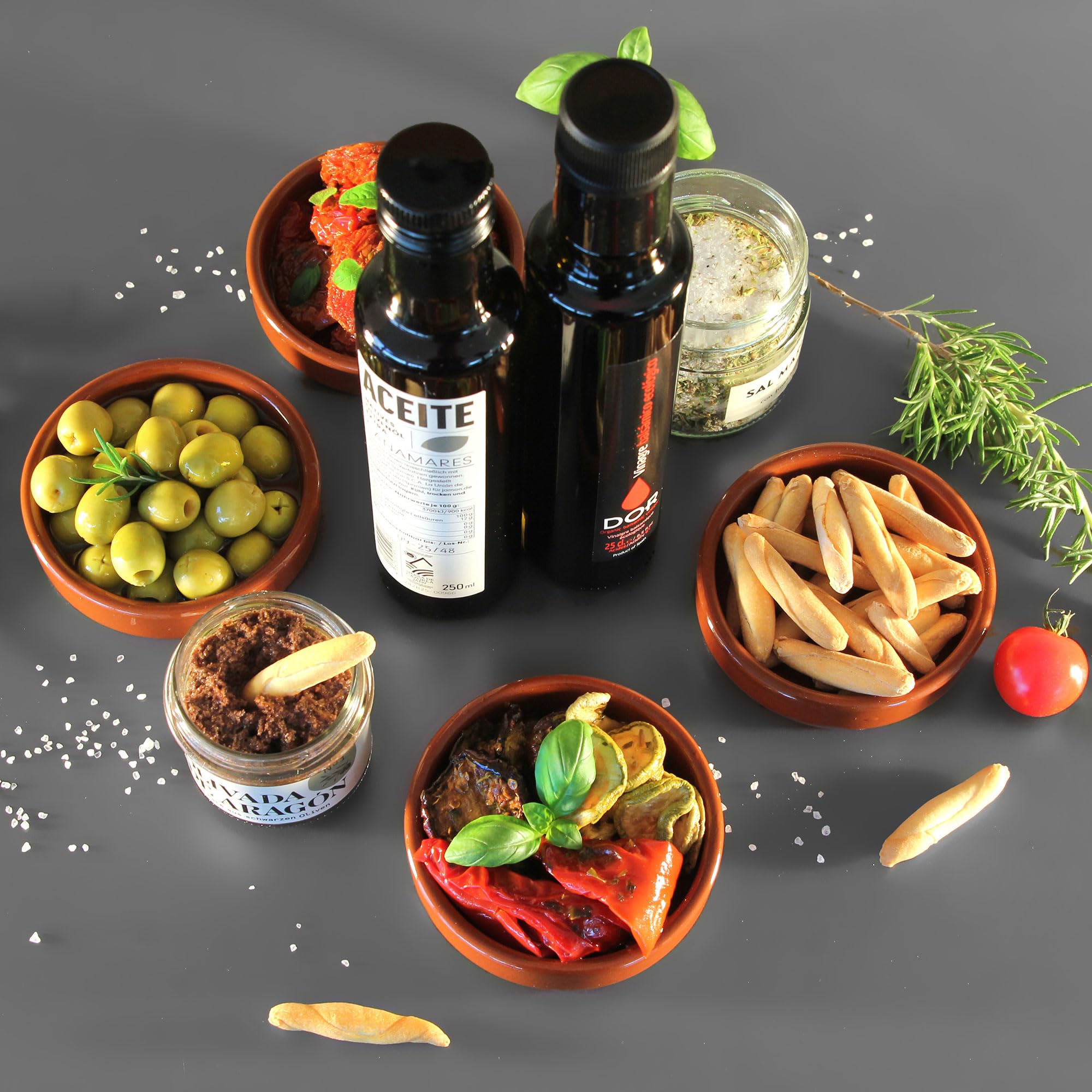 Antipasti Vegane Delikatessen-Präsentbox Mediterran Genießen mit Olivenöl Extra Balsamico Meersalz Geschenkidee GESCHENKVOLL