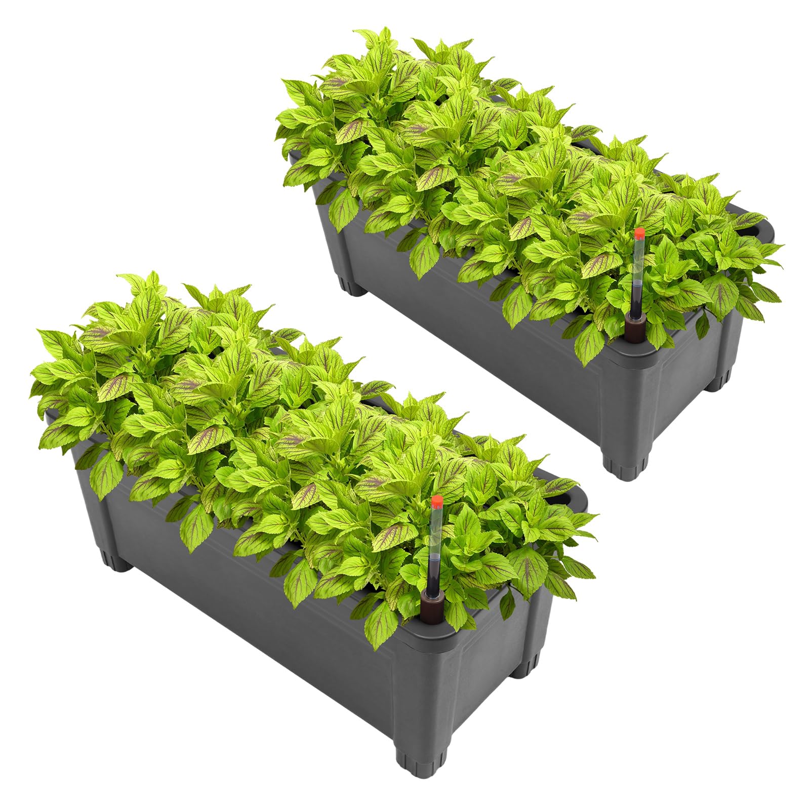 Set di 2 aiuole rialzate per esterni, 75 x 34,5 x 65,5 cm, rettangolari per balcone, terrazza, fioriera con piedini in gomma per verdure, erbe e fiori