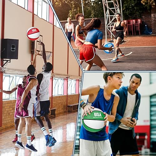 Miniatura 6 de Libima Juego de 24 pelotas de baloncesto de goma a granel con inflador, tamaño oficial, bolas multicolor para adultos, niños y niñas, regalos para