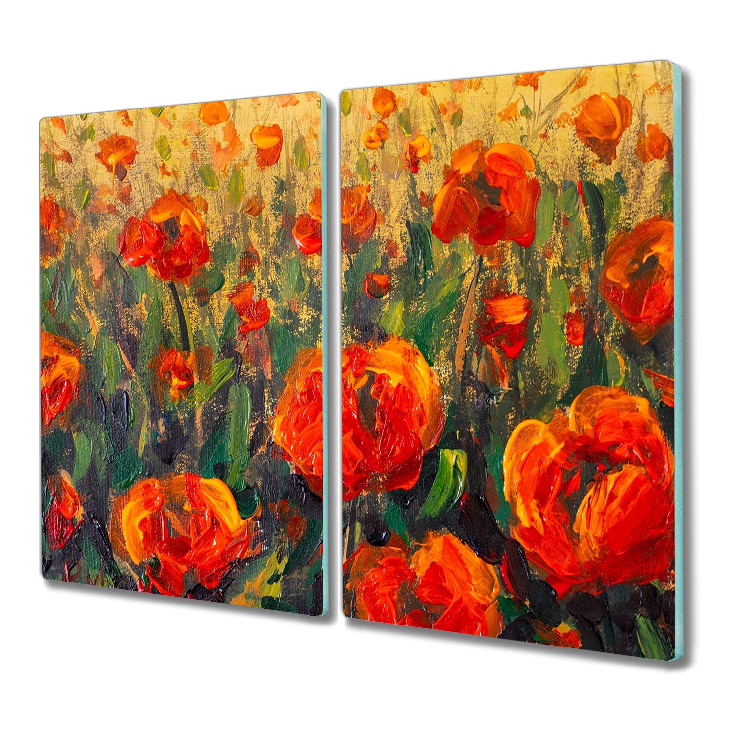 Planche à découper en verre trempé 2x30x52cm motif coquelicots pour plaque induction