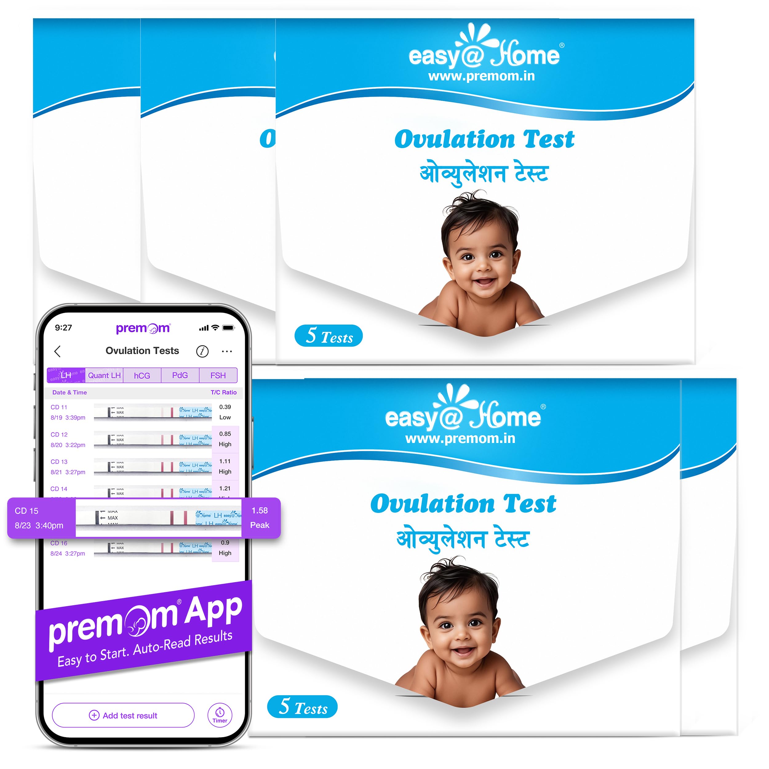 Easy@Home Ovulation Test Strips 5-Count (Pack of 5) Bundle, Easy to Use Fertility Monitor for Women, Detects LH Surge within 5 Minutes, Compatible with Premom Ovulation Tracker App-image-5