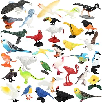 ONEST 34 Pieces Mini Bird Figurines Playset Hand Painted Tiny Birds Realistic Detailed Resin Bird Figures Small Birds Figurines
