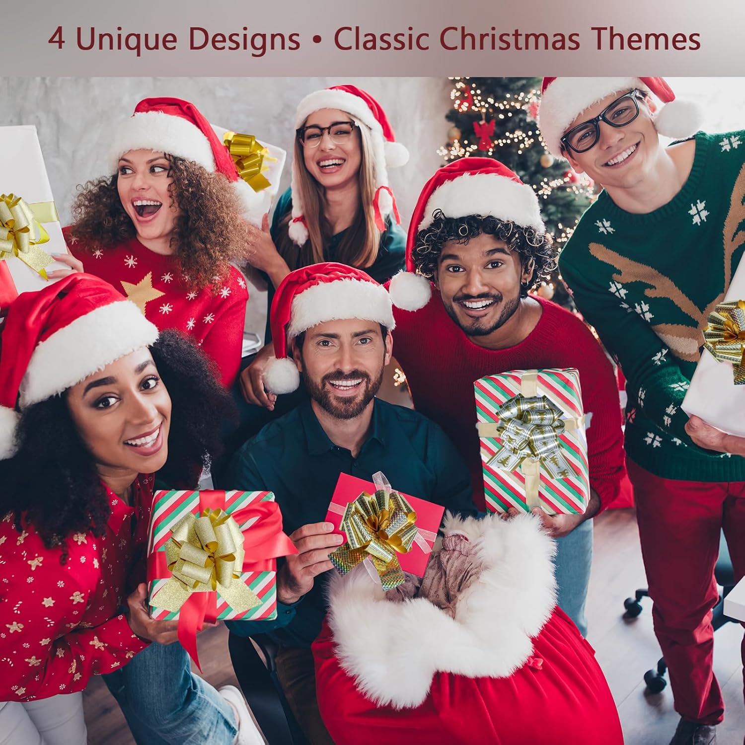 TintJungle 5 Inch Christmas Pull Bows for Gift Wrapping with Bonus Adhesive Dots | Assorted Large Xmas Bows for Presents, Gift Baskets & Holiday Decor (God,12 Pack) - Image 6