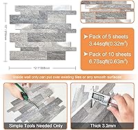 Vista 6 de VAOVI Azulejo de Salpicaduras Autoadhesivo Cocina Piedra Estilo Metro Lineal Mosaico Baño Ducha Pared Impermeable (5 piezas, Gris)