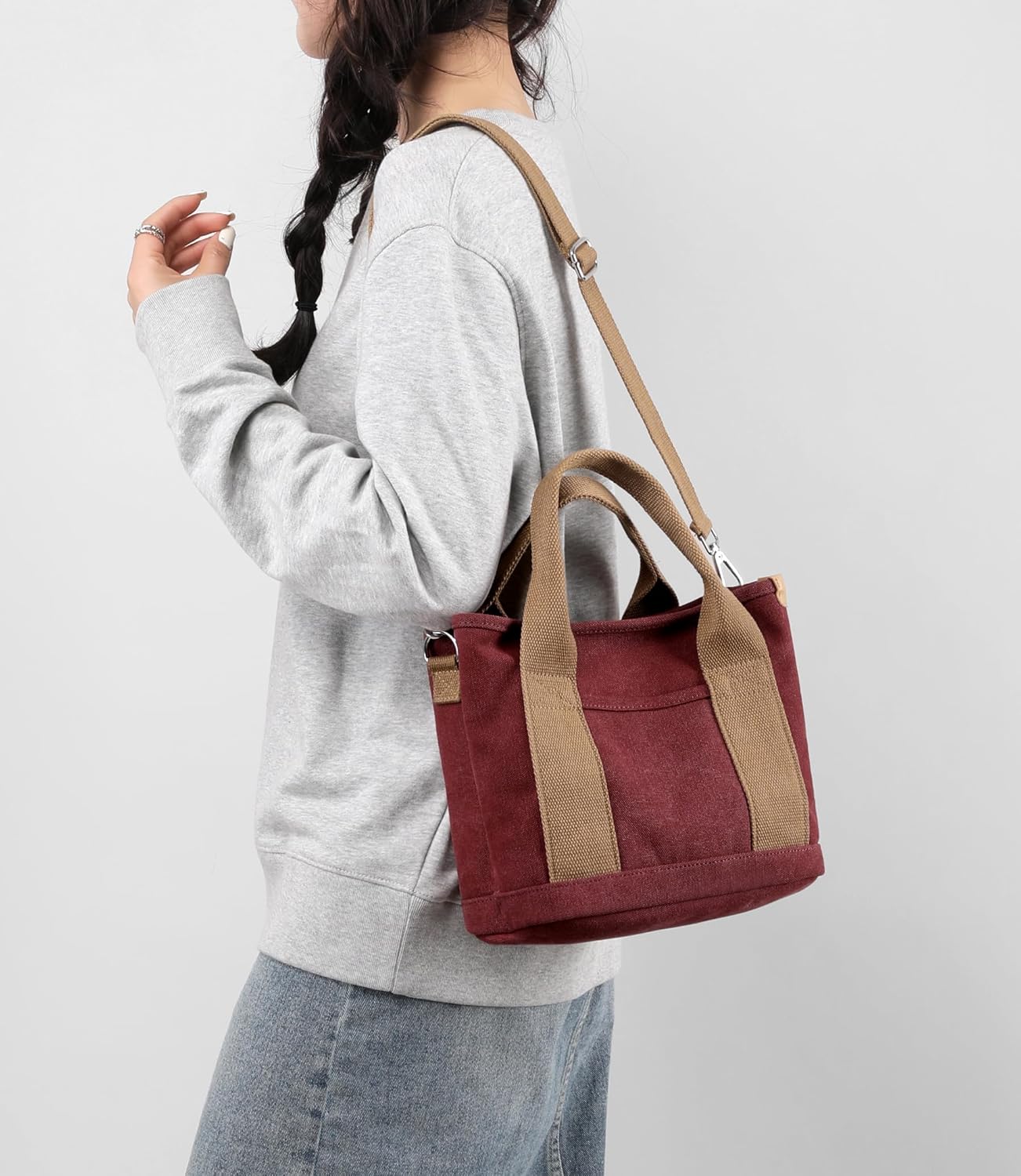 Small Tote Bag with Zipper Tote Bag for Women Canvas Crossbody Bag Shoulder Bag Satchel Hobo Bag Messenger Bag 2023 - Image 3