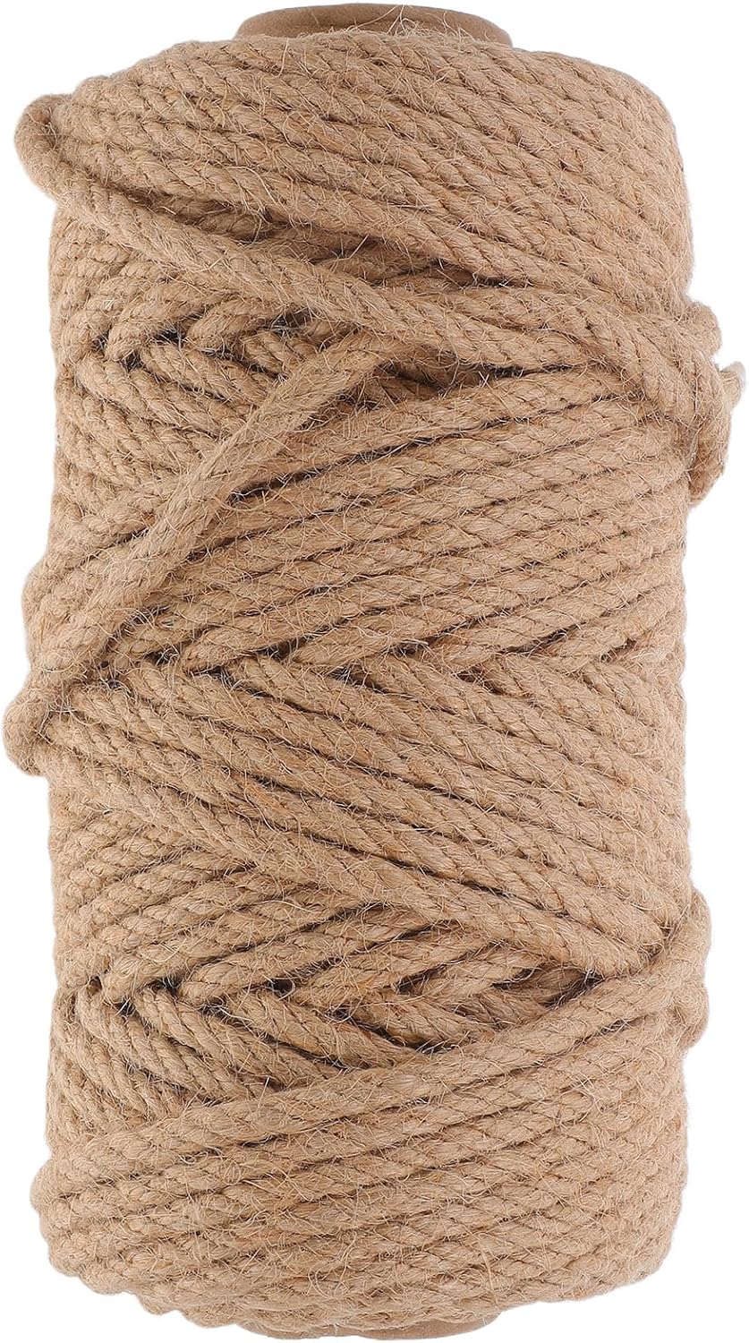 1 Roll Natural Jute Cord - 150ft Craft Rope Cat Tree Replacement Twine - Thick Handwoven Rope for Crafts Photo Hanging DIY Hand Woven