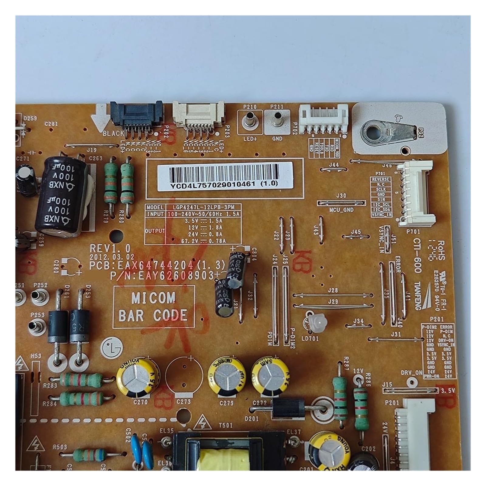 EAY58582801 (P32-09P EAX55176301/12) Multipresa, Compatibile con LG, 32LH23UR 32LH20RC-CA 32LH23U 32LD320-ZA 32LG2100 32LH30-UA, Scheda di Alimentazione TV