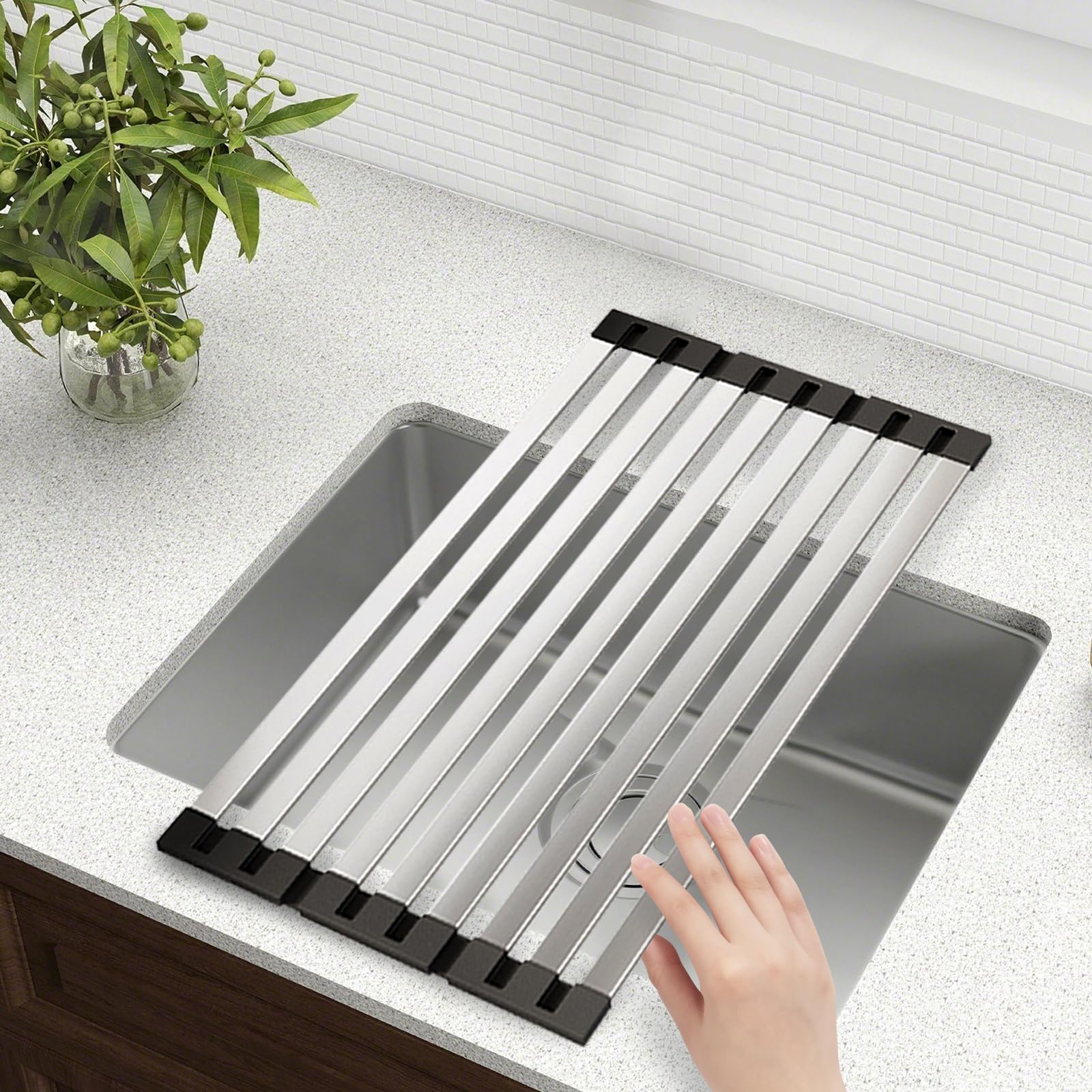 ZJT Scolapiatti arrotolabile, scolapiatti per lavello, pieghevole, scolapiatti per cucina, risciacquo, frutta, verdura, tazze (45 x 32,5 cm)