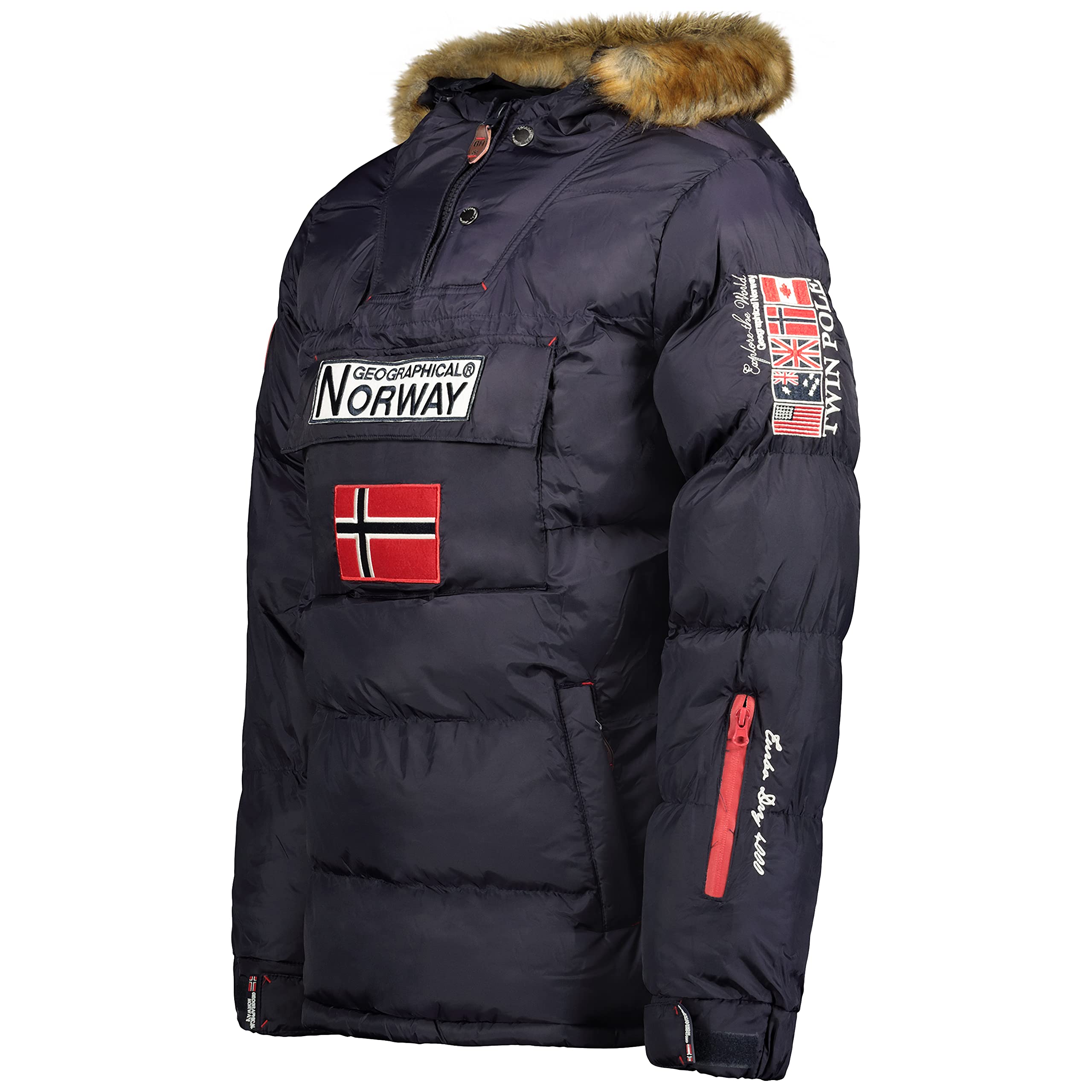 Geographical Norway - Parka con passamontagna caldo, da uomo, impermeabile, con cappuccio in pelliccia spessa, per esterni, giacca calda da vento, invernale, fodera esterna da uomo