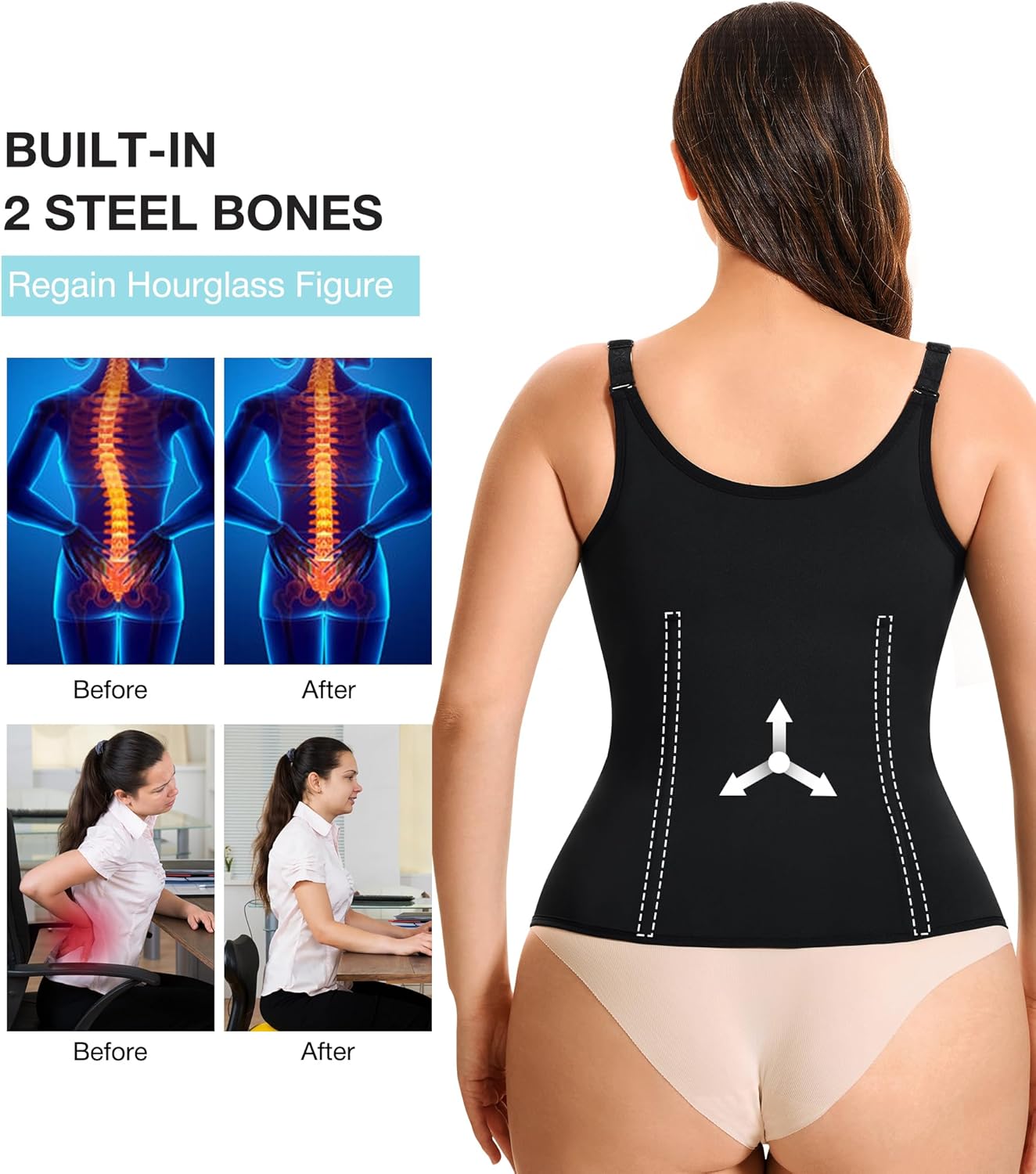 Eleady Women's Underbust Corset Waist Trainer Cincher Steel Boned Body Shaper Vest with Adjustable Straps - Image 3