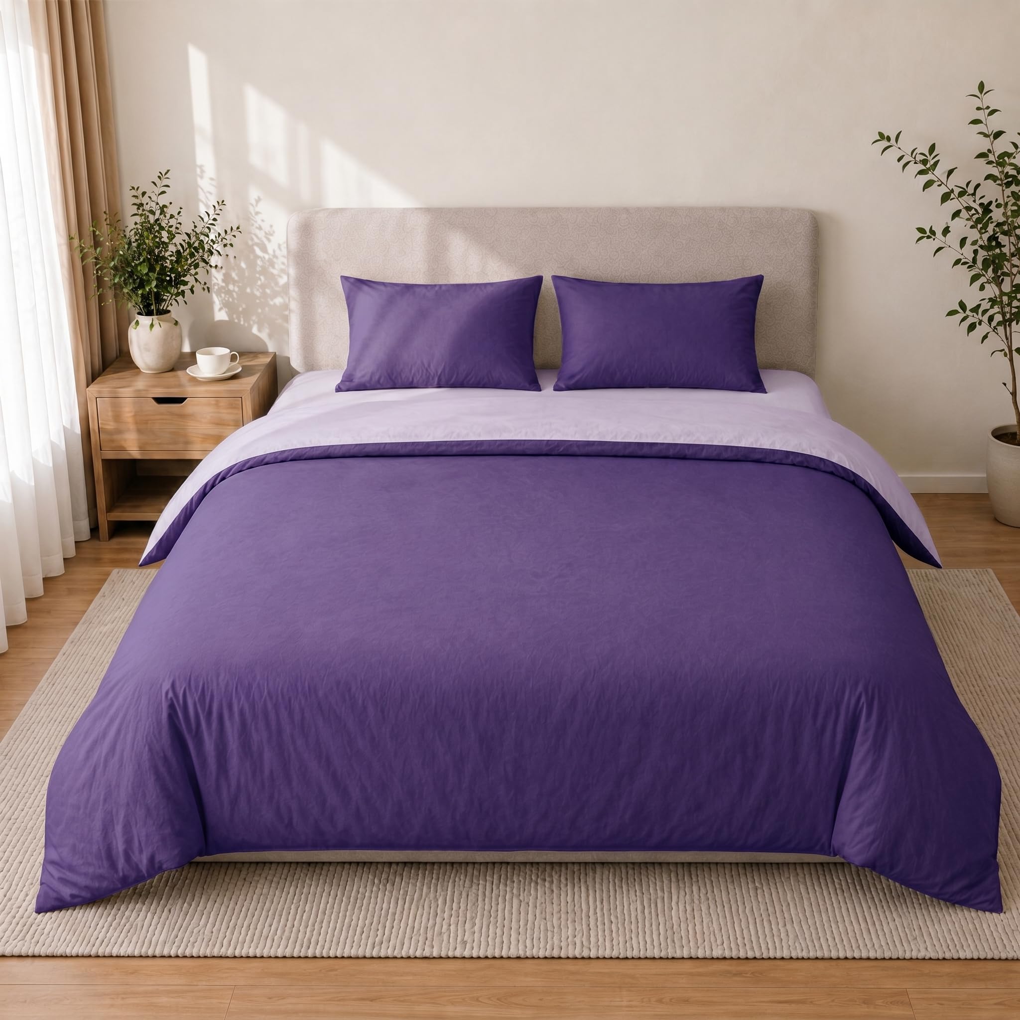 VelvetMis Super King Size Duvet Cover Set - 3Pcs Reversible Bedding Bed Set Purple and Lavender Superking Soft Brushed Microfiber Quilt Cover with 2 Pillowcases 50x75cm