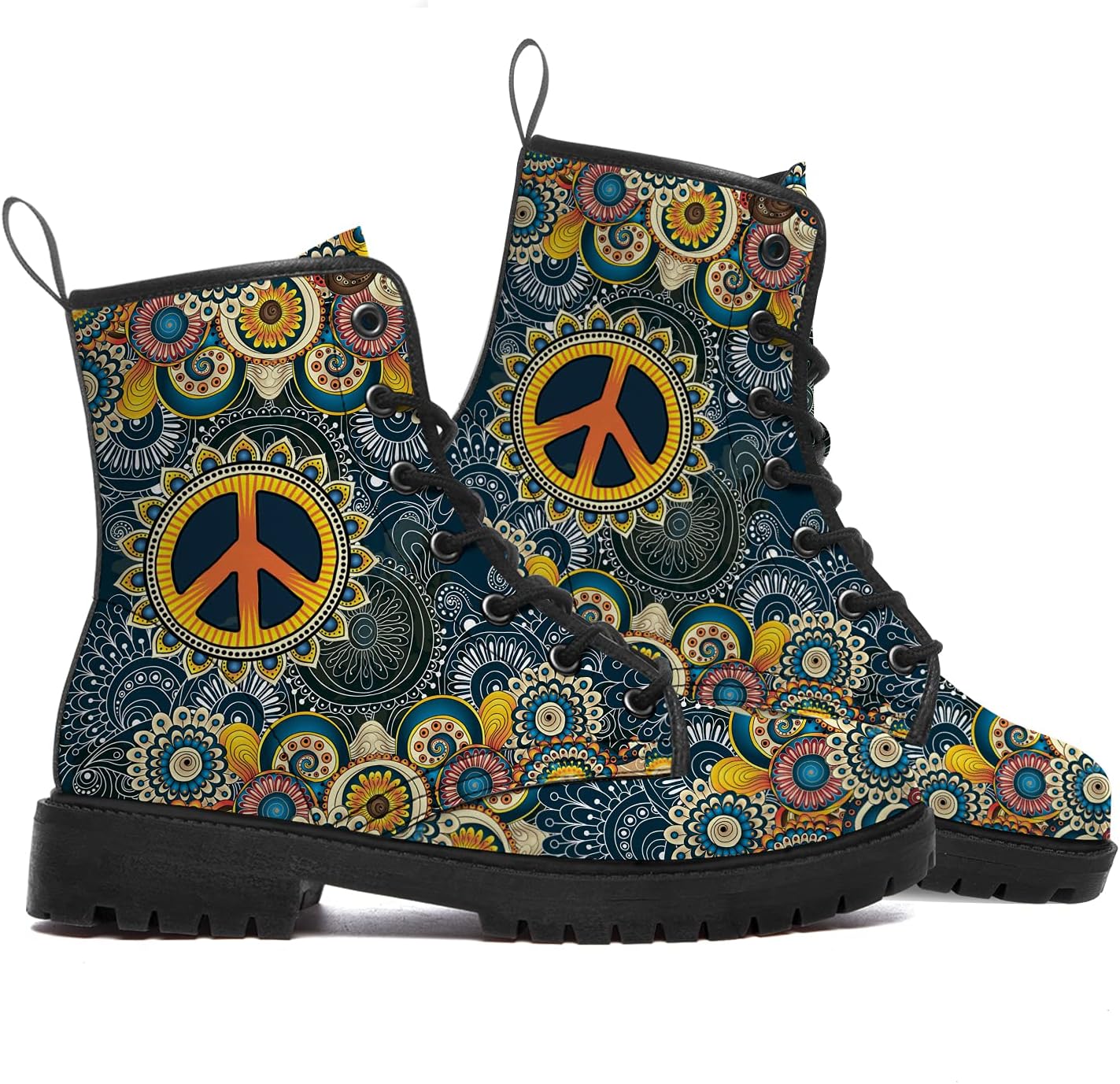 Peace Boots for Women Men Combat Boots PU Leather Lace-up Ankle Booties Gifts for Her Him