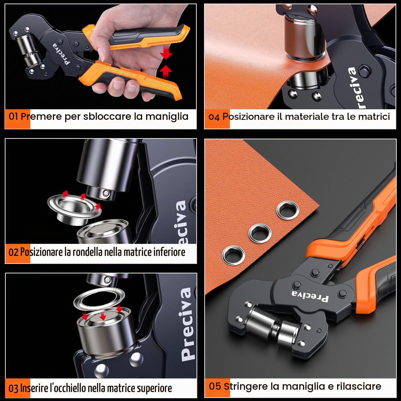 Occhielli Per Tessuti，Pinza Per Occhielli Metallici，375 Pinza Per Occhielli Metallici (ø6mm, ø8mm,ø10mm E ø12mm) Per Pelle Telone Cartone Pvc Tessuto E Tende Da Sole