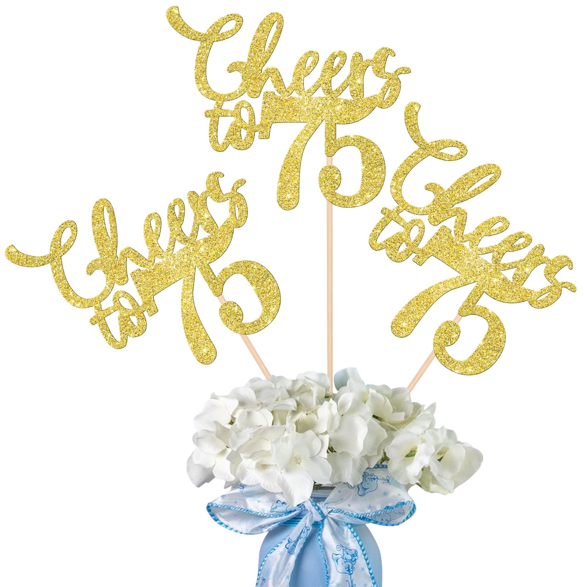 Rsstarxi 12 Pack Cheers to 75 Years Centerpiece Sticks Gold Glitter 75th Birthday Table Toppers Decorations for 75th Birthday Wedding Anniversary