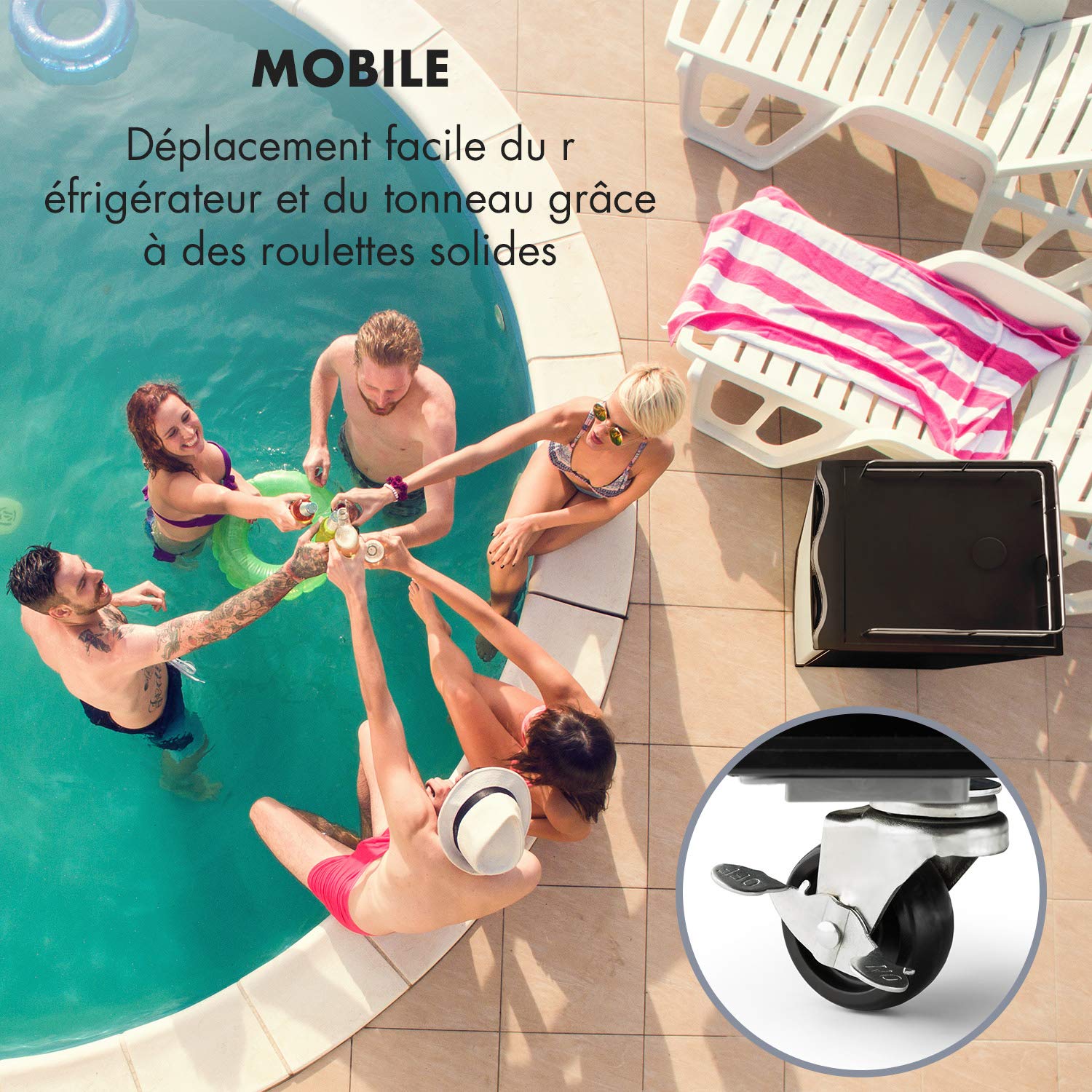 KLARSTEIN Big Dispenser Double - Réfrigérateur pour fût, 4 roulettes, Température réglable, Avec colonne de soutirage - Argent/Noir