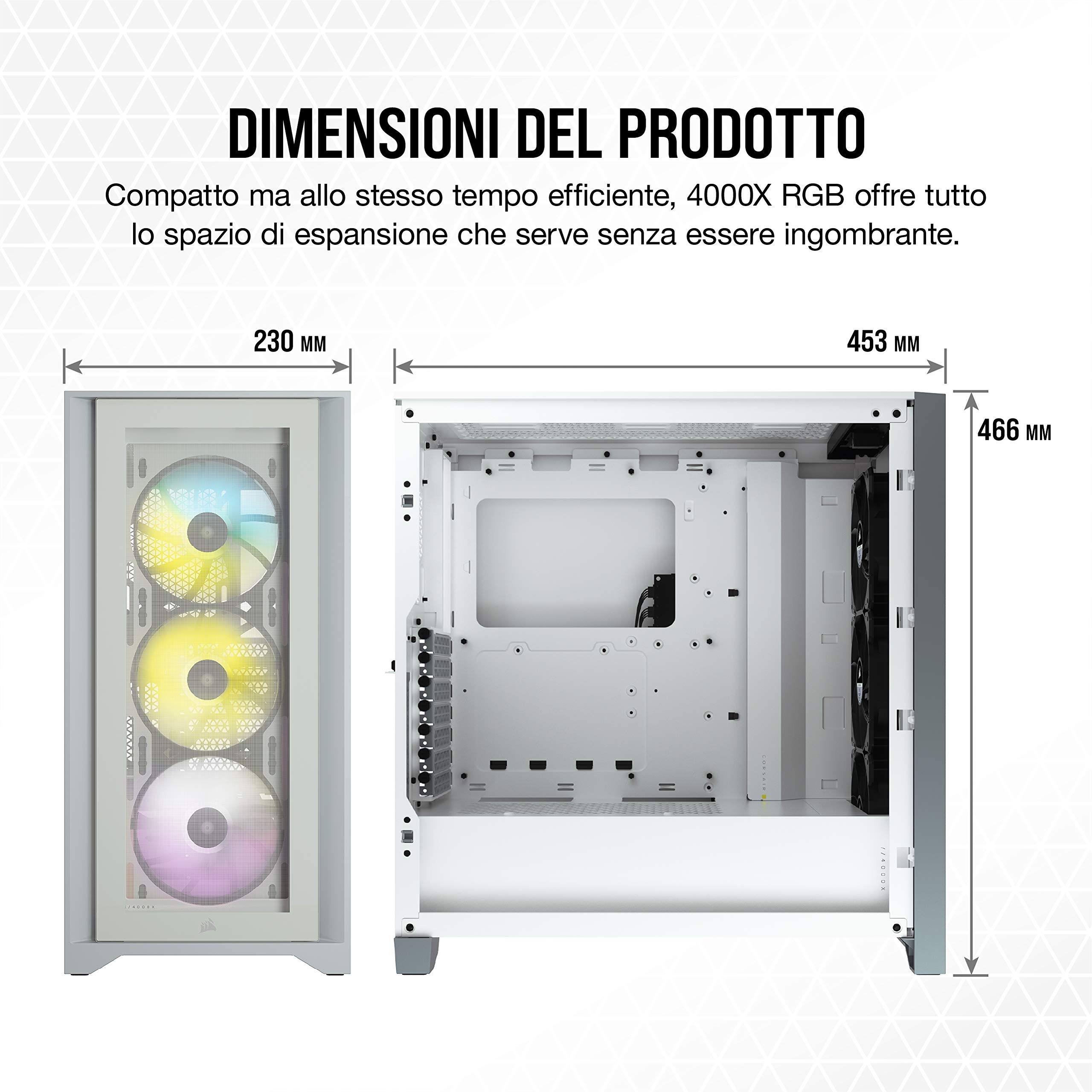 Corsair CC-9011205-WW Case Atx Mid Tower con Vetro Temperato, Ampio Spazio Interno, Bianco