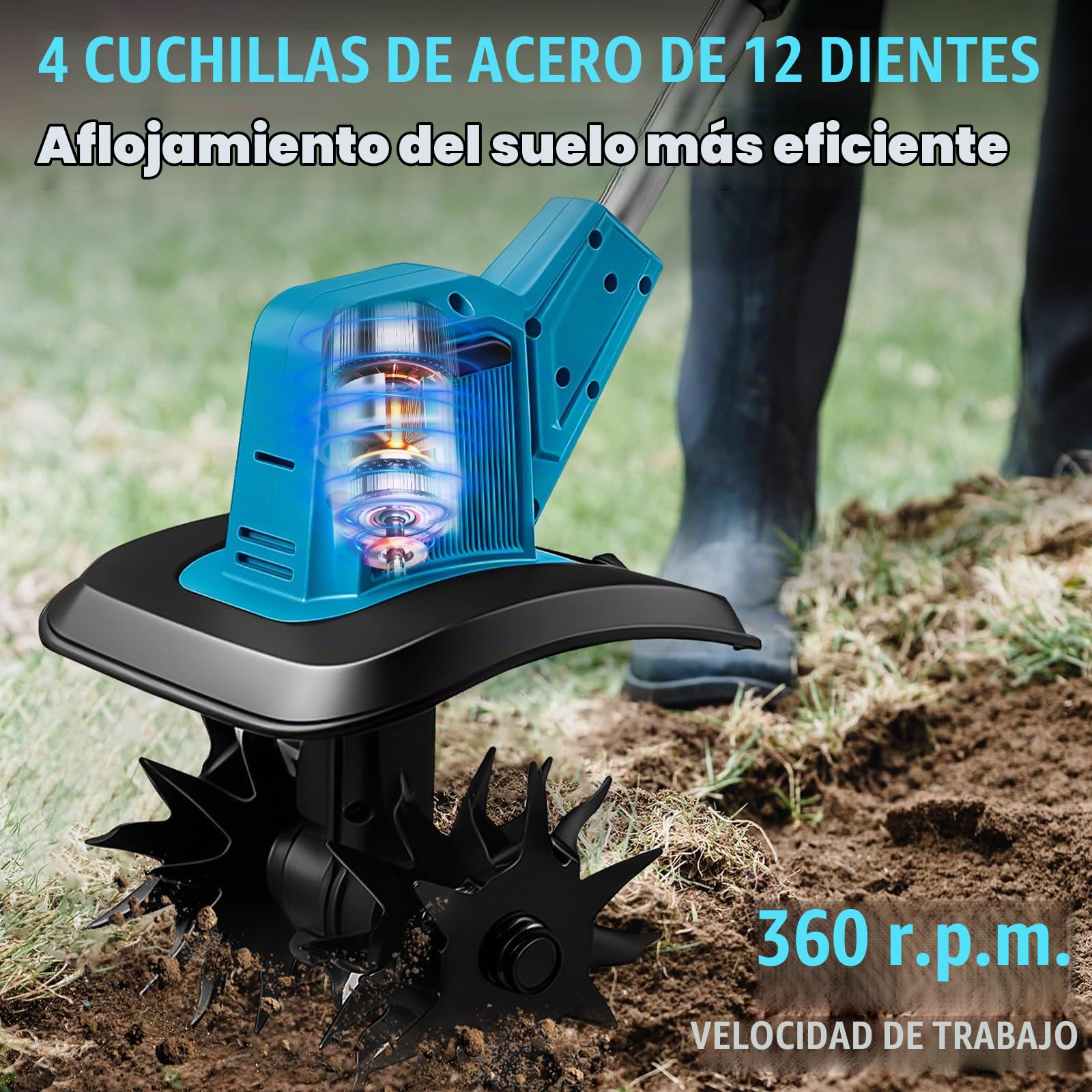 Motocicleta eléctrica para batería Makita 18 V, Motoazada Bateria con Rodillo Doble 4 Cuchillas, 330 RPM, 20 cm de Ancho y 15 cm de Profundidad, Motoazada para Huertos y Patios (sin batería)