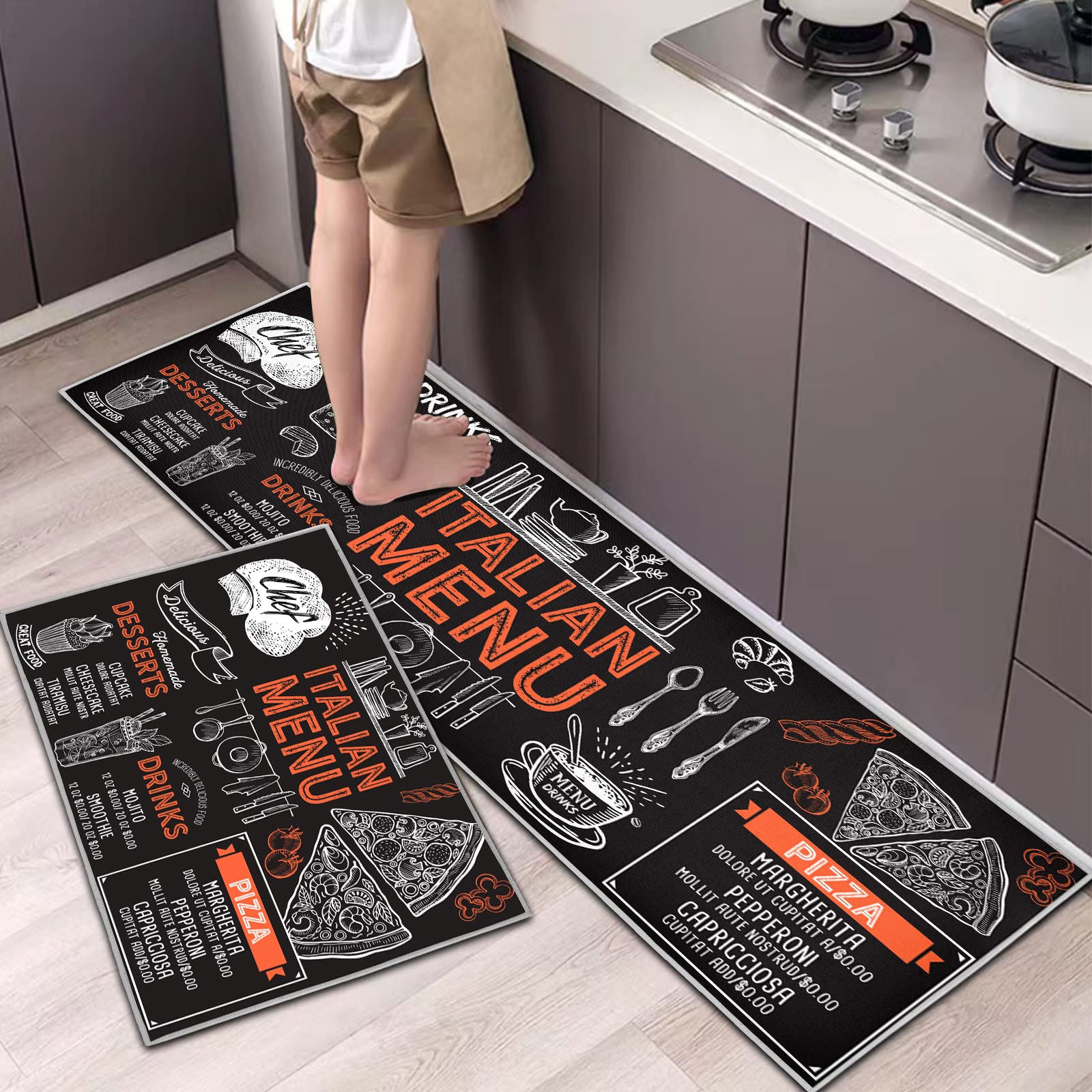 Set di tappetini da cucina, antiscivolo, resistenti, 2 pezzi, lavabili, per cucina, lavanderia, camera da letto (A, 40x60+40x120cm)