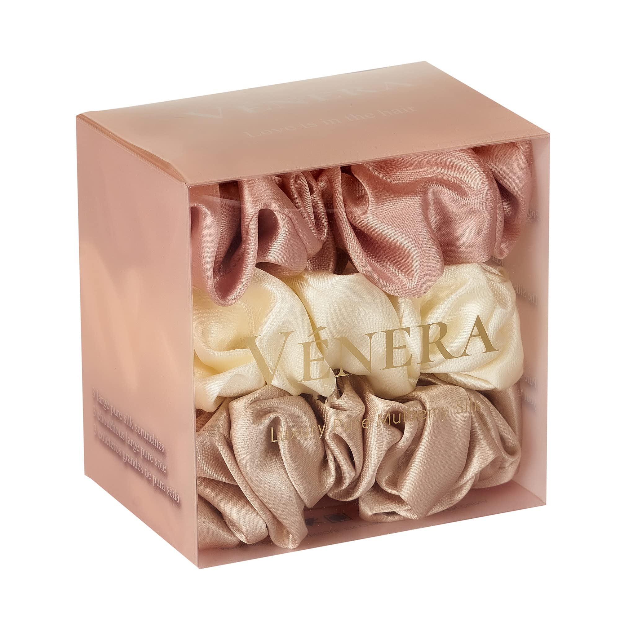 100% Pure 22 Momme Mulberry Silk Scrunchies -Frizz&Breakage Prevention-Hair Care Ponytail Holders for Women- Silk Hair Ties (Pink, Cream, Caramel)