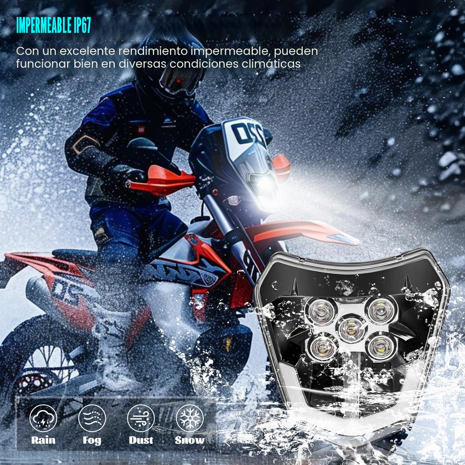 DREAMIZER Faro Delantero para Moto de Cross, Faro LED Universal DOT para Motocicleta para Motocross Enduro Supermoto EXC250 SX250 SXF250 EXC450 SX350 SXF450 EXC525 640LC4