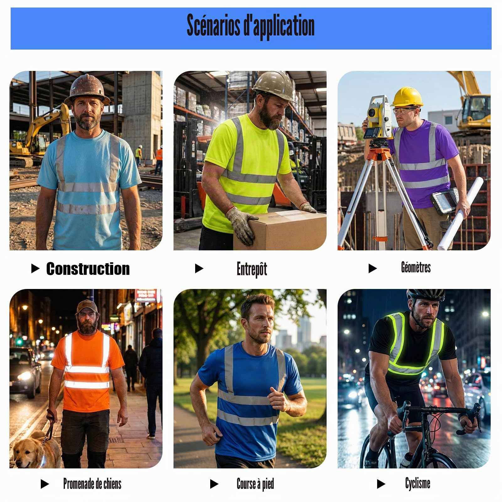 HYCOPROT T-Shirt Haute Visibilité Gilet de Sécurité Réfléchissant Respirant Léger Chemise à Manches Courtes Vêtements de Travail Chemises à Manches Courtes