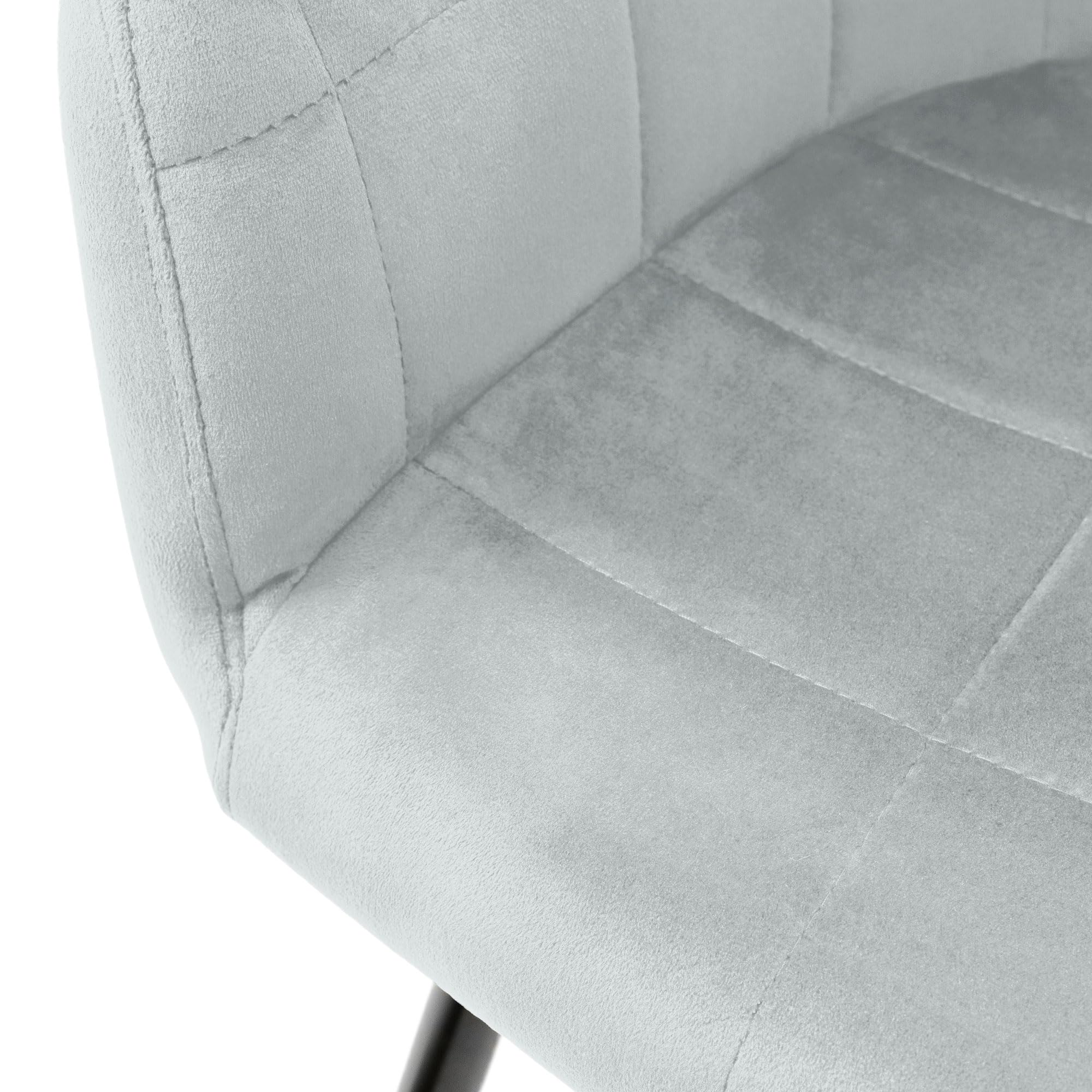 ECD Germany Lot de 6 Chaises de Salle à Manger Cuisine Salon Séjour - Gris - Assise Siège Rembourrée en Velours Structure en Métal Fauteuil Rétro avec Accoudoirs pour Bureau Réception Meuble Maison