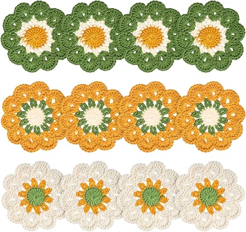 Miniatura 6 de 12 posavasos de ganchillo hechos a mano con flores, tapetes de punto para tazas de té, suministros de fiesta de té, divertidos y lindos posavasos