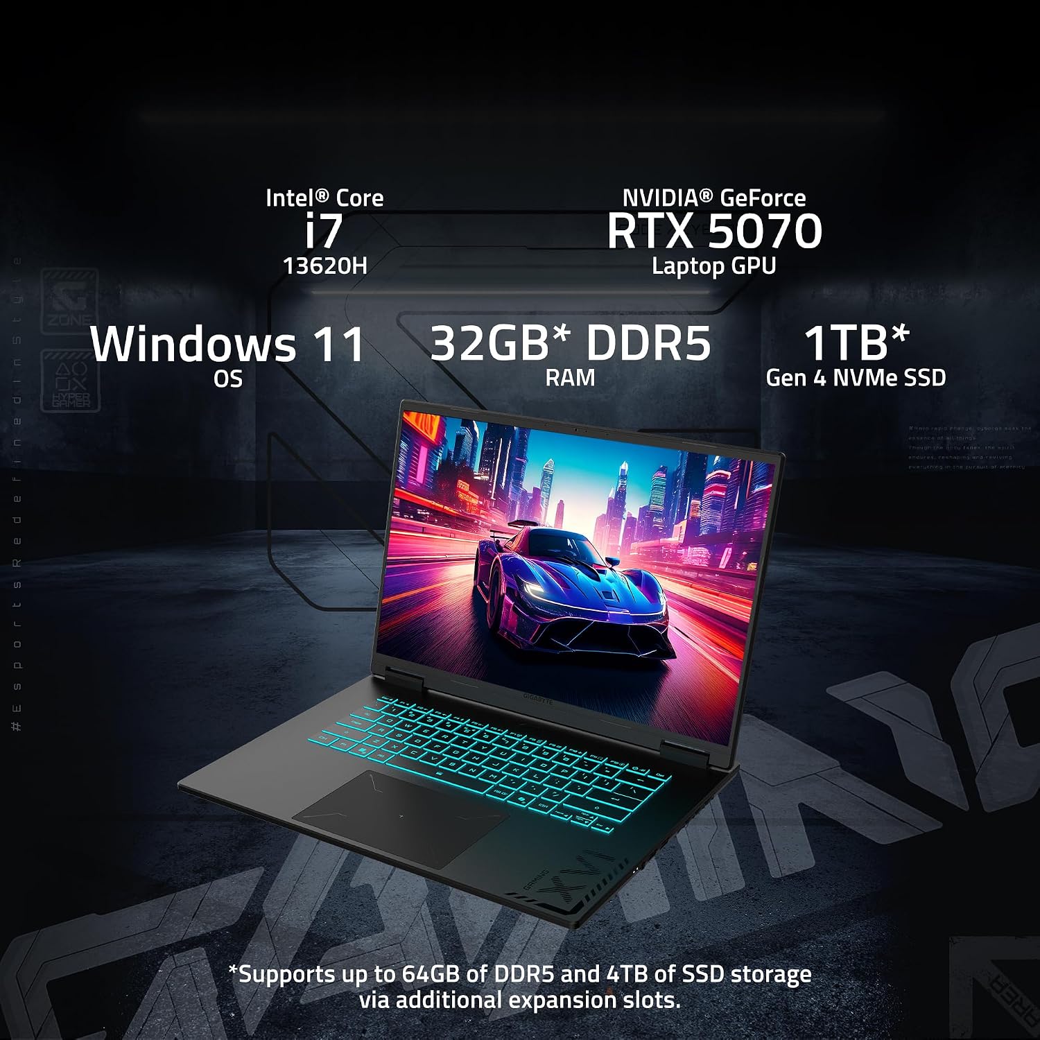 Pro | GIGABYTE - Gaming A16 Gaming Laptop - 165Hz 1920x1200 WUXGA - NVIDIA GeForce RTX 5070 - Intel i7-13620H - 1TB SSD with 32GB DDR5 RAM - Windows 11 Home AD Gaming A16 CWHI3US864SH | Model RTX 5070 | 1TB SSD | 165Hz 2026 - view 1